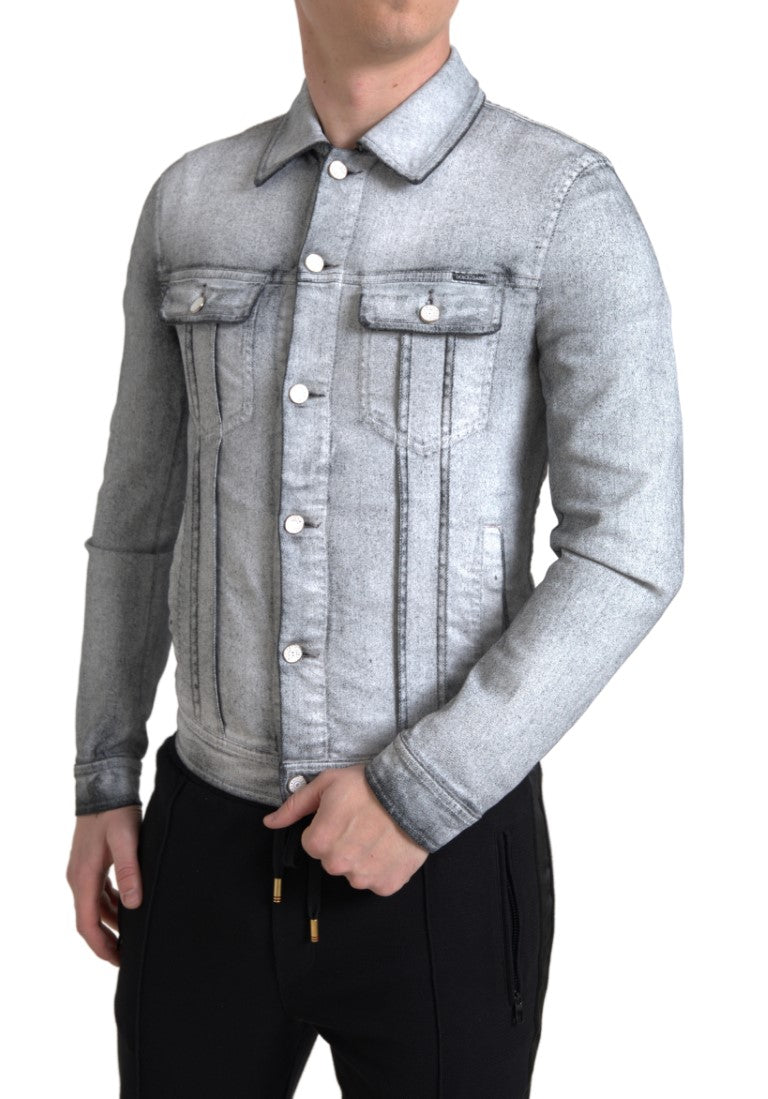 Dolce &amp; Gabbana Veste en jean stretch en coton gris élégante