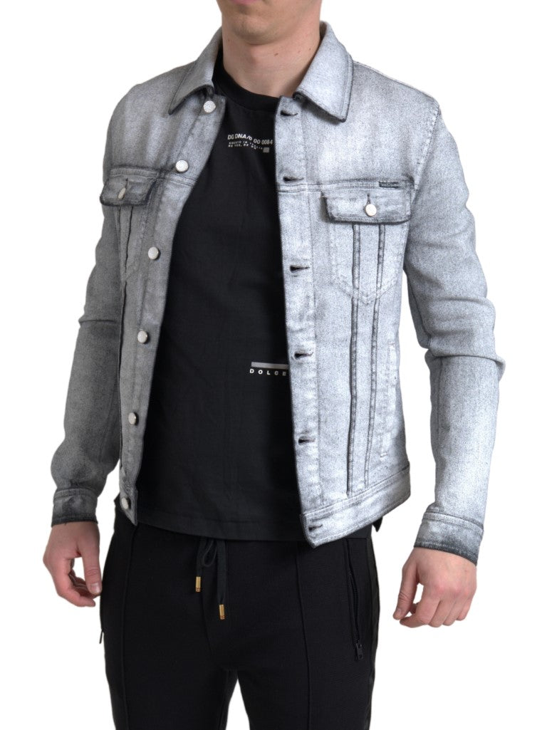 Dolce &amp; Gabbana Veste en jean stretch en coton gris élégante