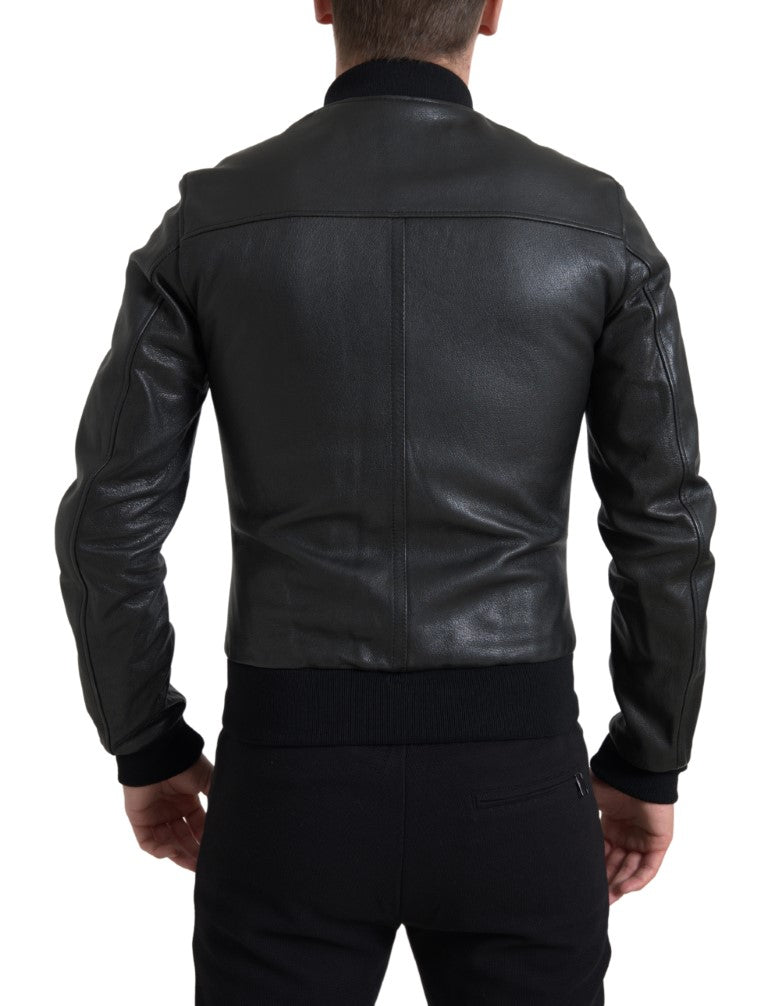 Dolce &amp; Gabbana Veste de motard élégante en cuir noir