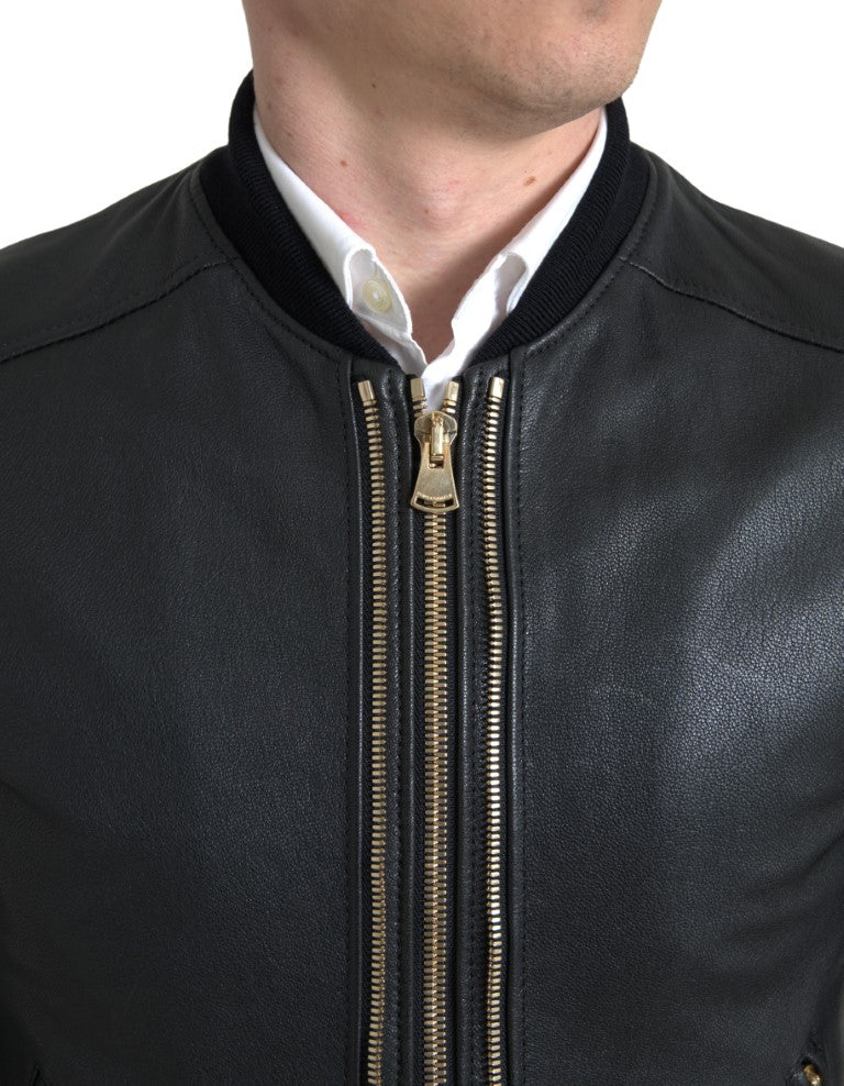 Dolce &amp; Gabbana Veste de motard élégante en cuir noir