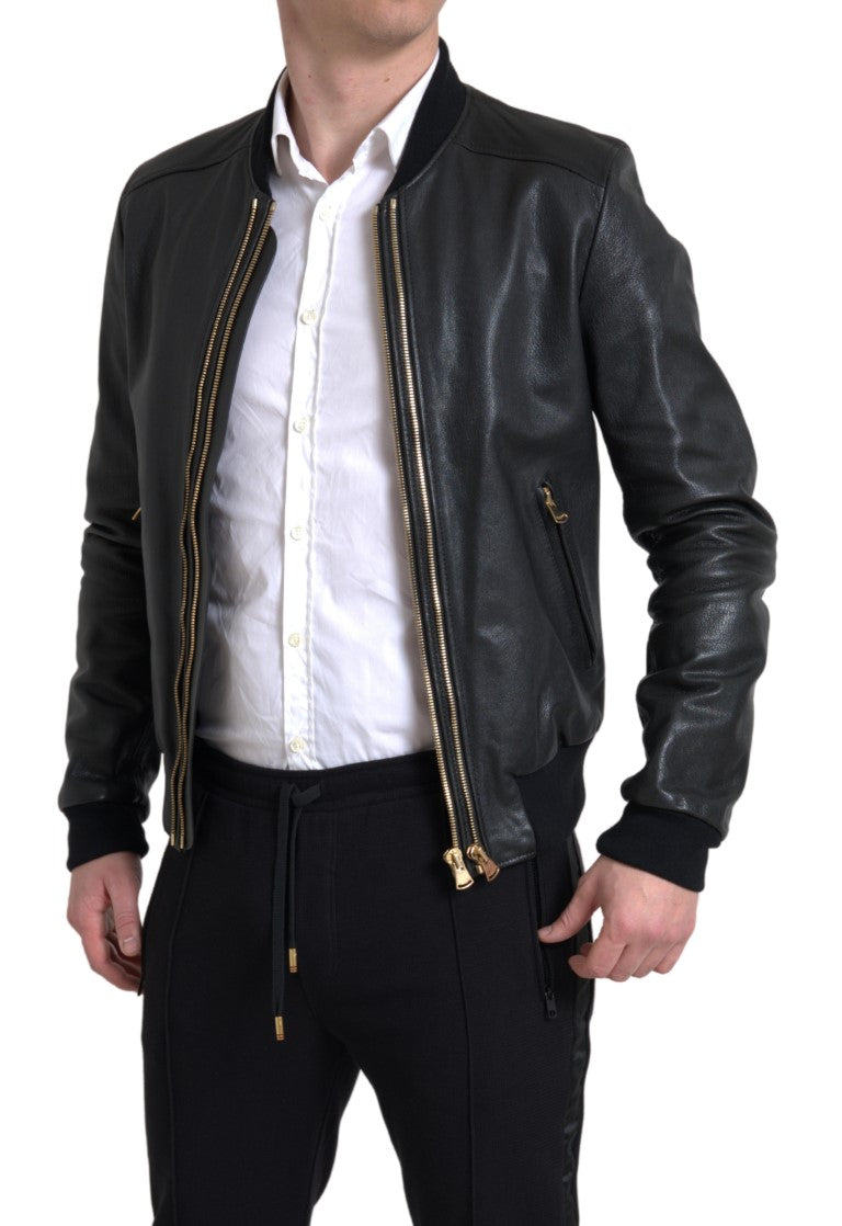 Dolce &amp; Gabbana Veste de motard élégante en cuir noir