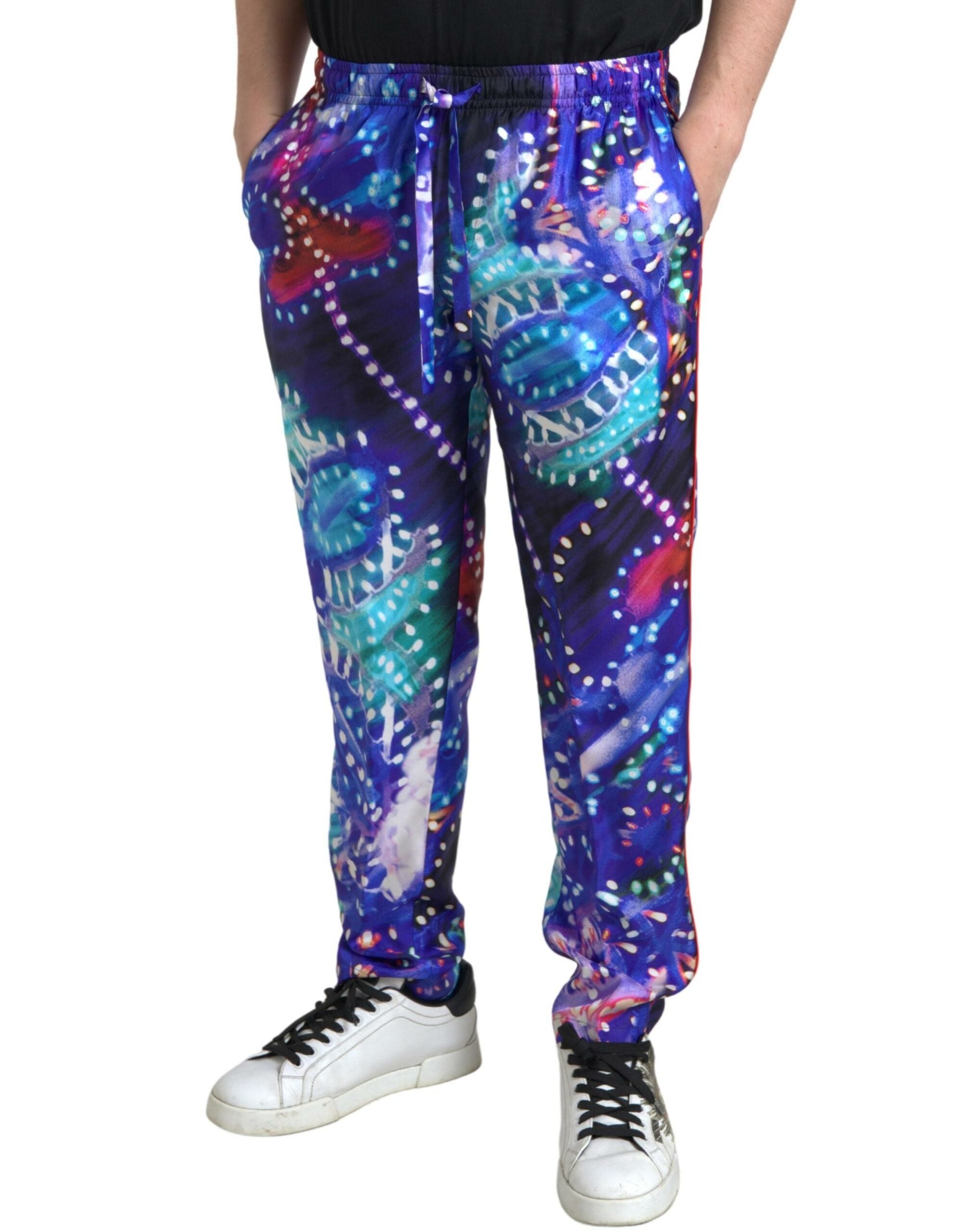 Dolce & Gabbana Pantalon Homme En Soie Imprimée Multicolore