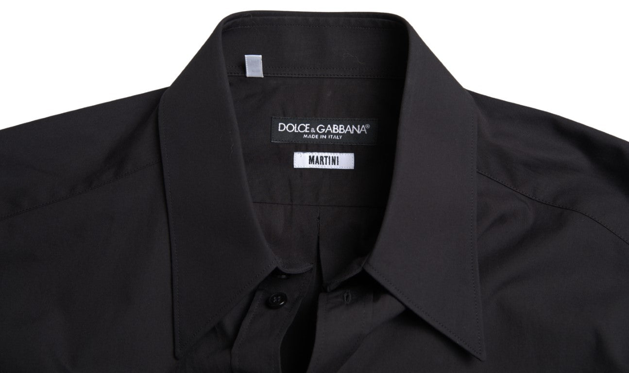 Dolce &amp; Gabbana Chemise habillée élégante en coton noir coupe slim