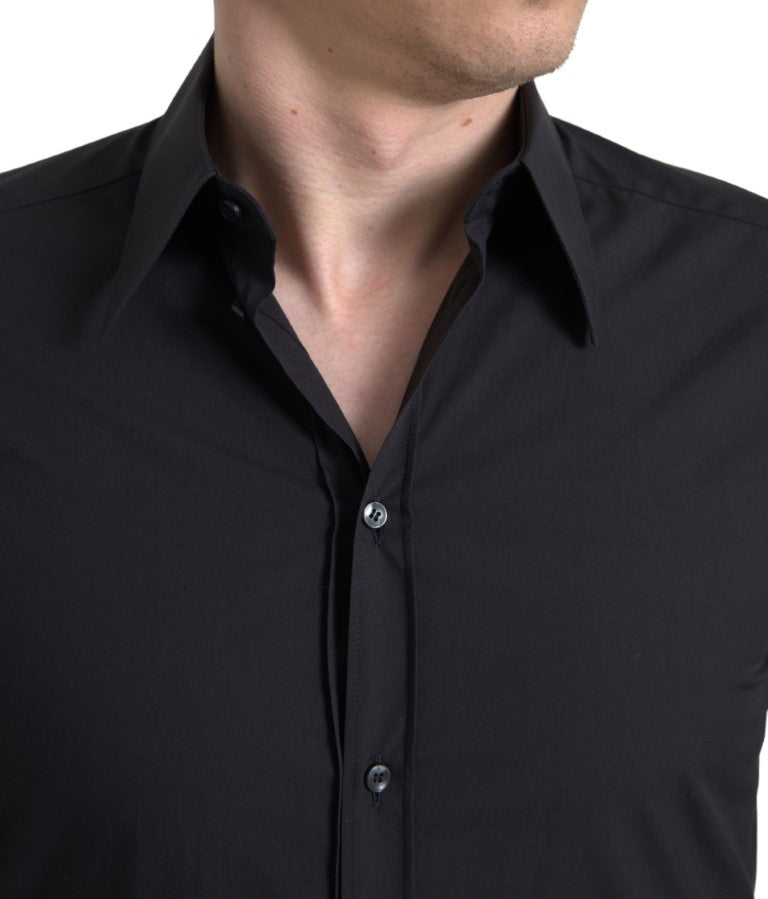 Dolce &amp; Gabbana Chemise habillée élégante en coton noir coupe slim