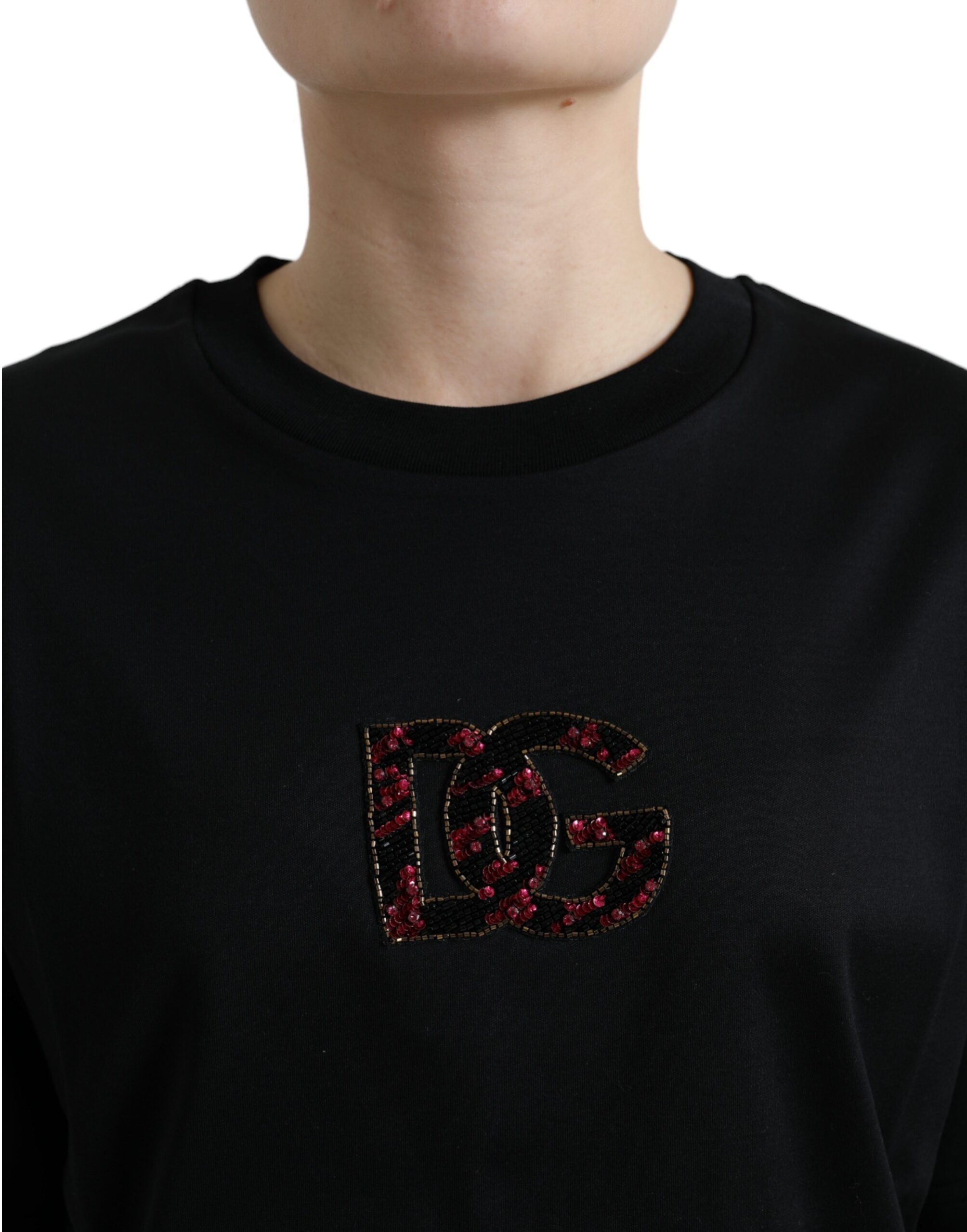 Dolce &amp; Gabbana T-shirt élégant noir orné de cristaux