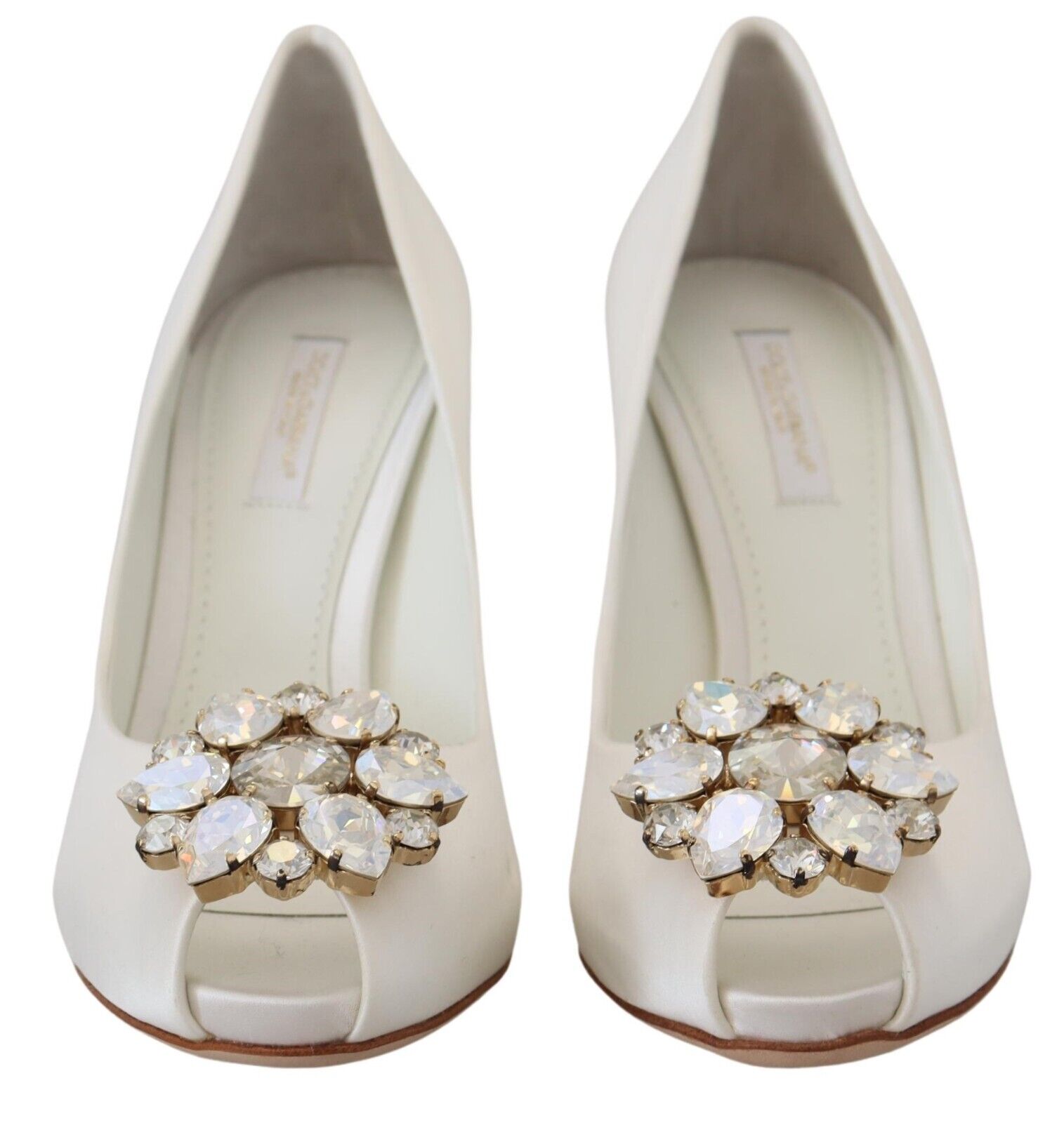 Dolce &amp; Gabbana Talons peep toes blancs ornés de cristaux