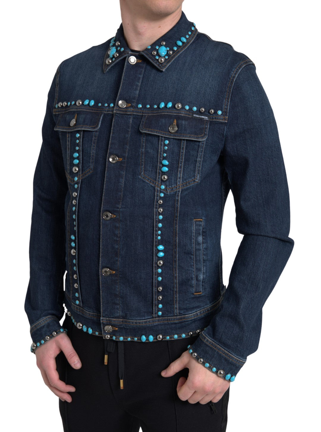 Dolce &amp; Gabbana Veste en jean turquoise ornée