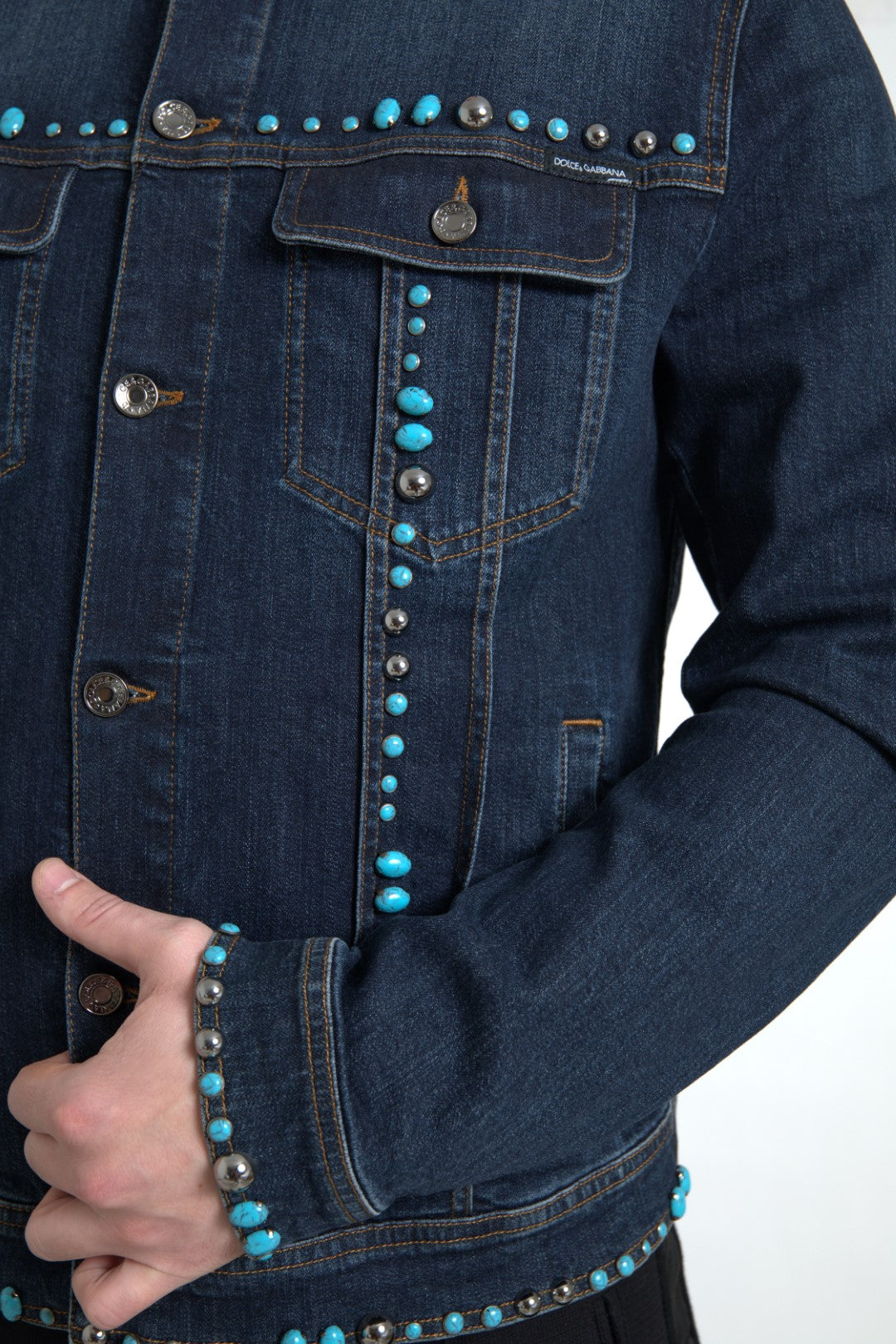 Dolce &amp; Gabbana Veste en jean turquoise ornée