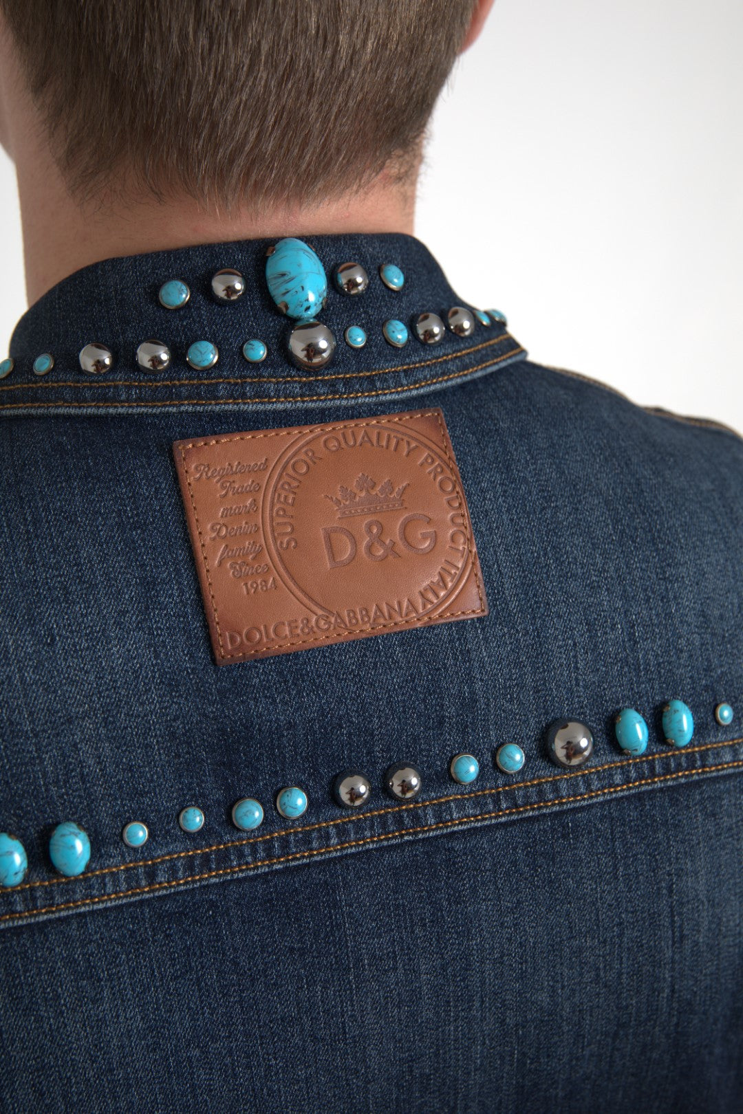 Dolce &amp; Gabbana Veste en jean turquoise ornée