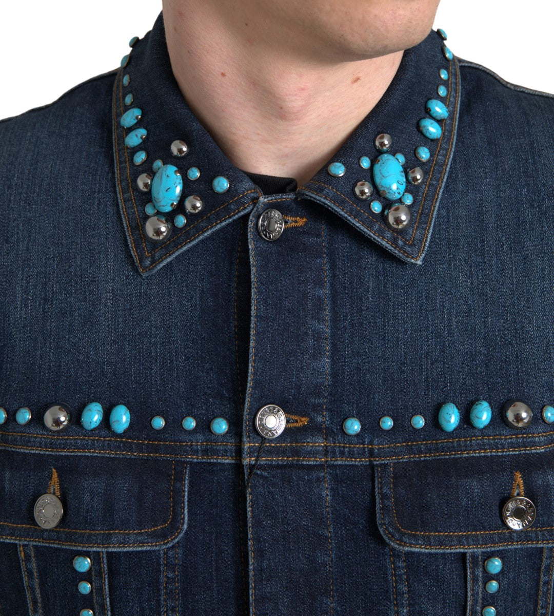 Dolce &amp; Gabbana Veste en jean turquoise ornée