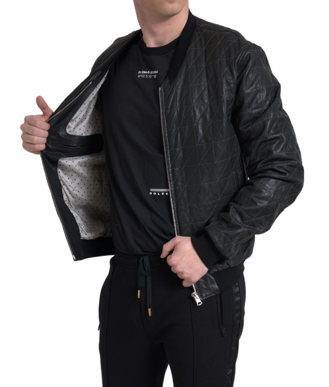 Dolce &amp; Gabbana Blouson aviateur en cuir noir élégant