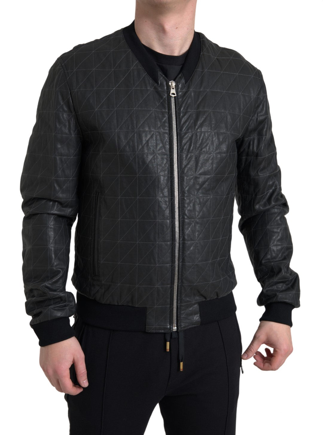 Dolce &amp; Gabbana Blouson aviateur en cuir noir élégant