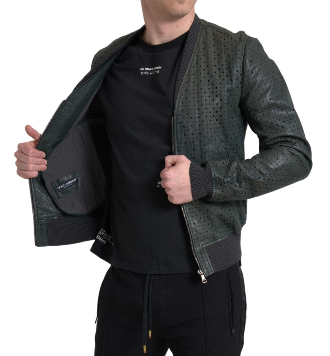 Dolce &amp; Gabbana Blouson aviateur en peau de chèvre vert émeraude