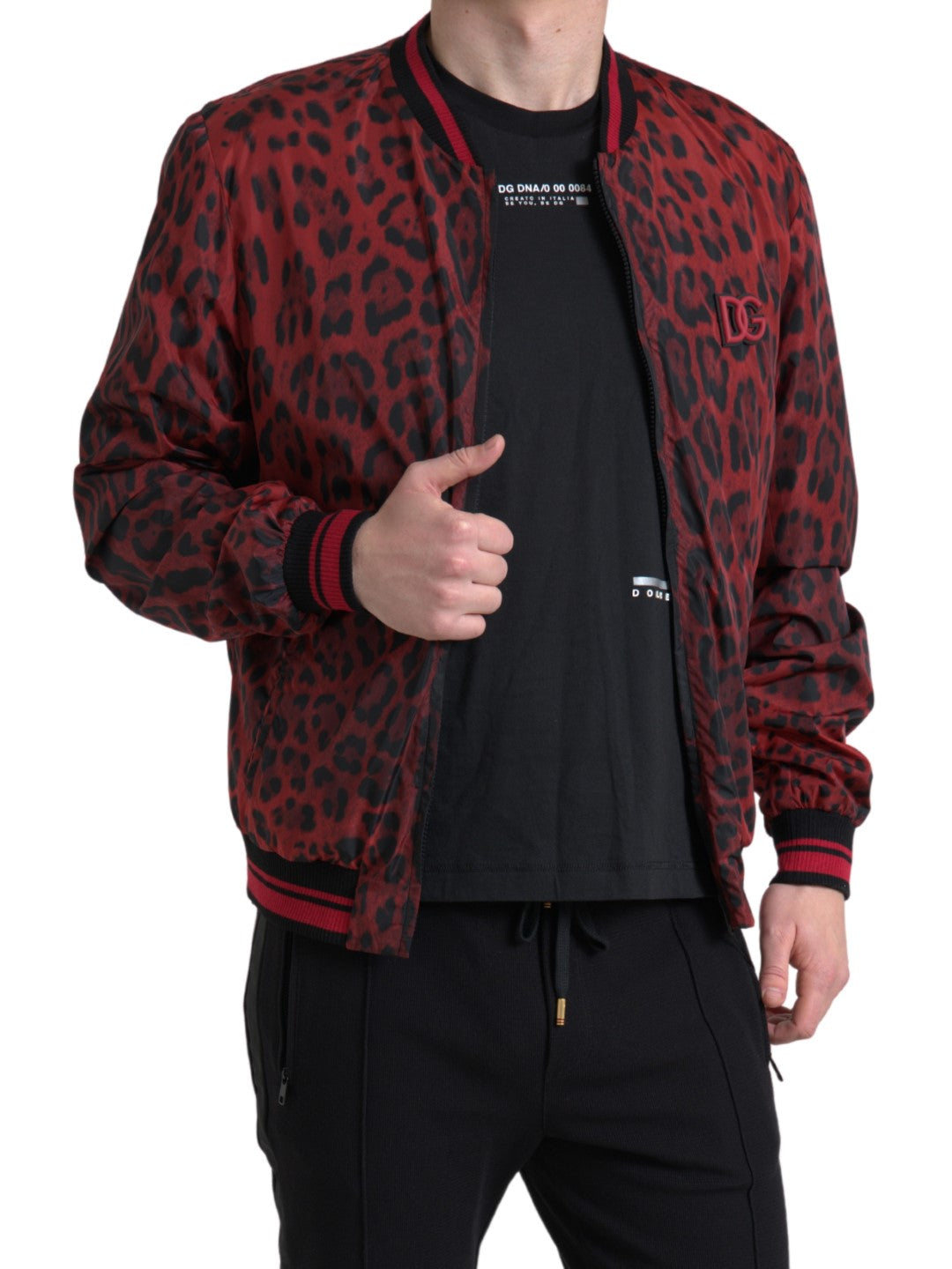 Dolce &amp; Gabbana Blouson aviateur rouge à imprimé léopard