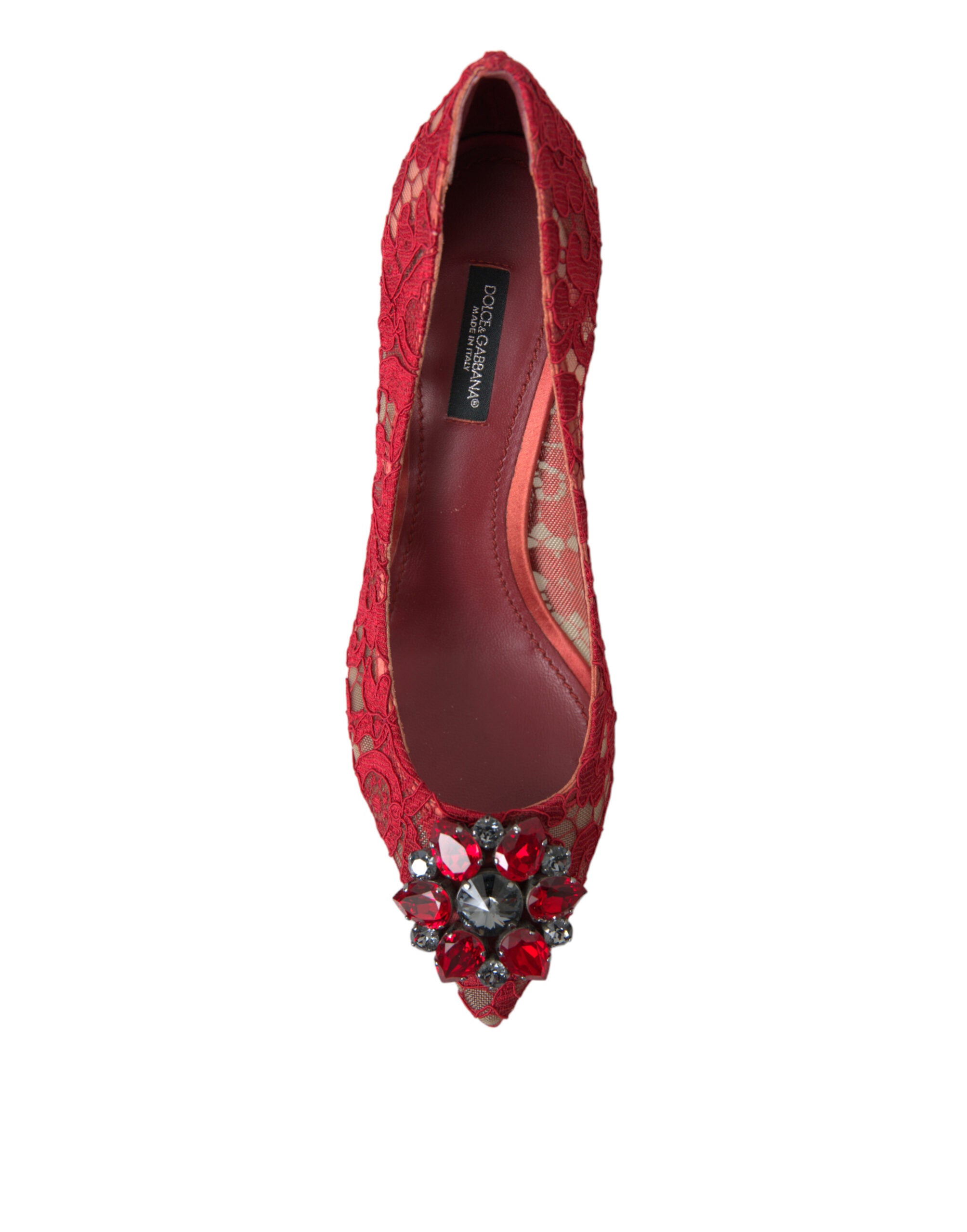 Dolce &amp; Gabbana Talons en dentelle rouge radieux avec cristaux