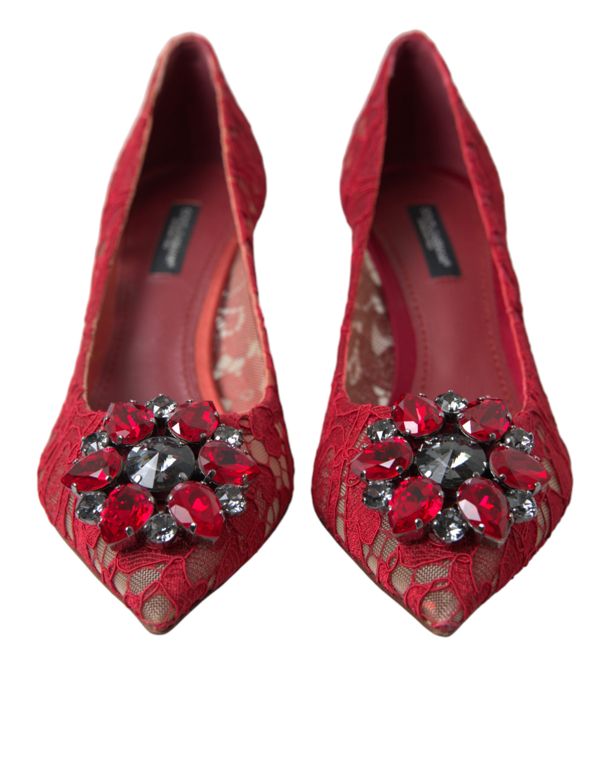 Dolce &amp; Gabbana Talons en dentelle rouge radieux avec cristaux