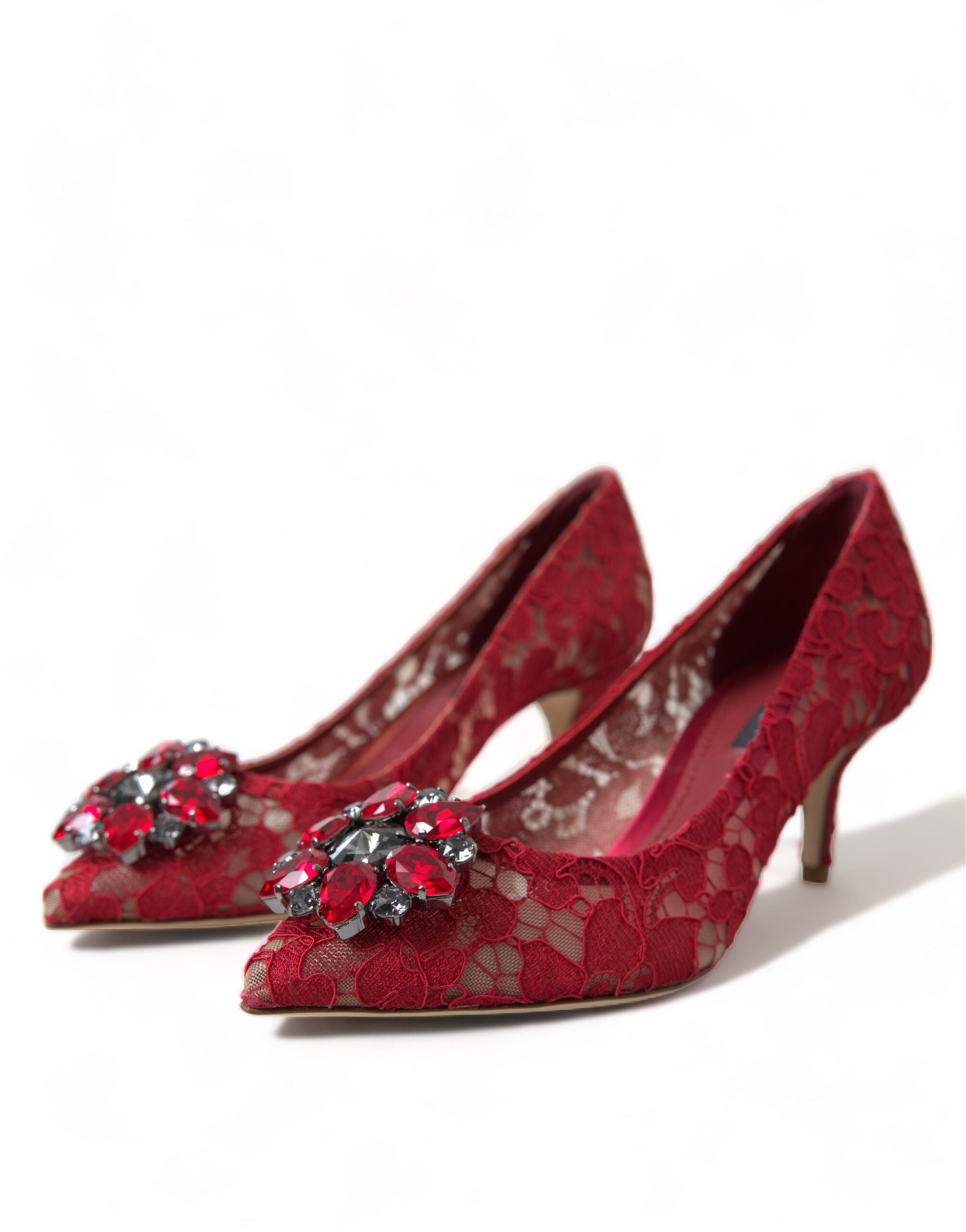 Dolce &amp; Gabbana Talons en dentelle rouge radieux avec cristaux