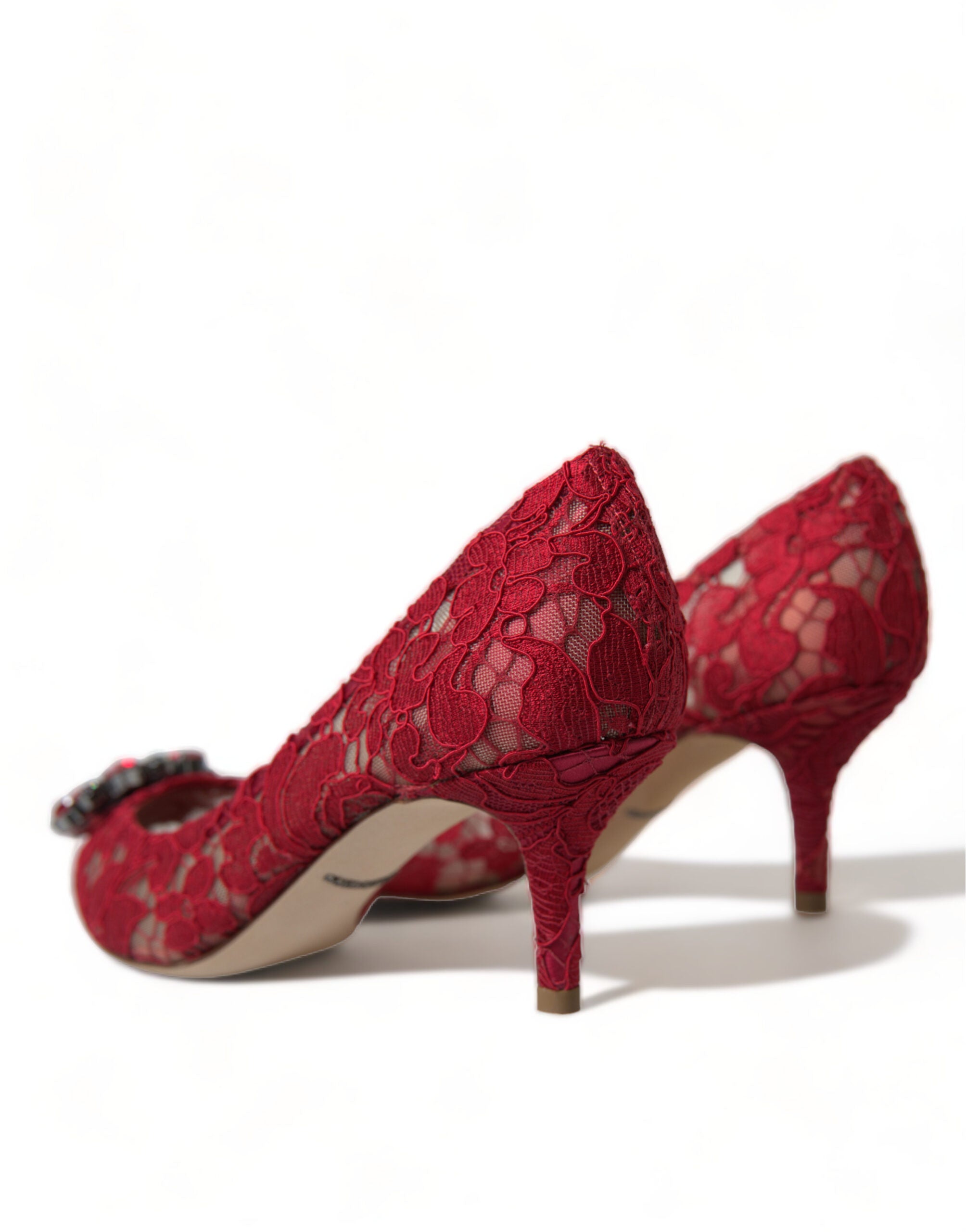 Dolce &amp; Gabbana Talons en dentelle rouge radieux avec cristaux