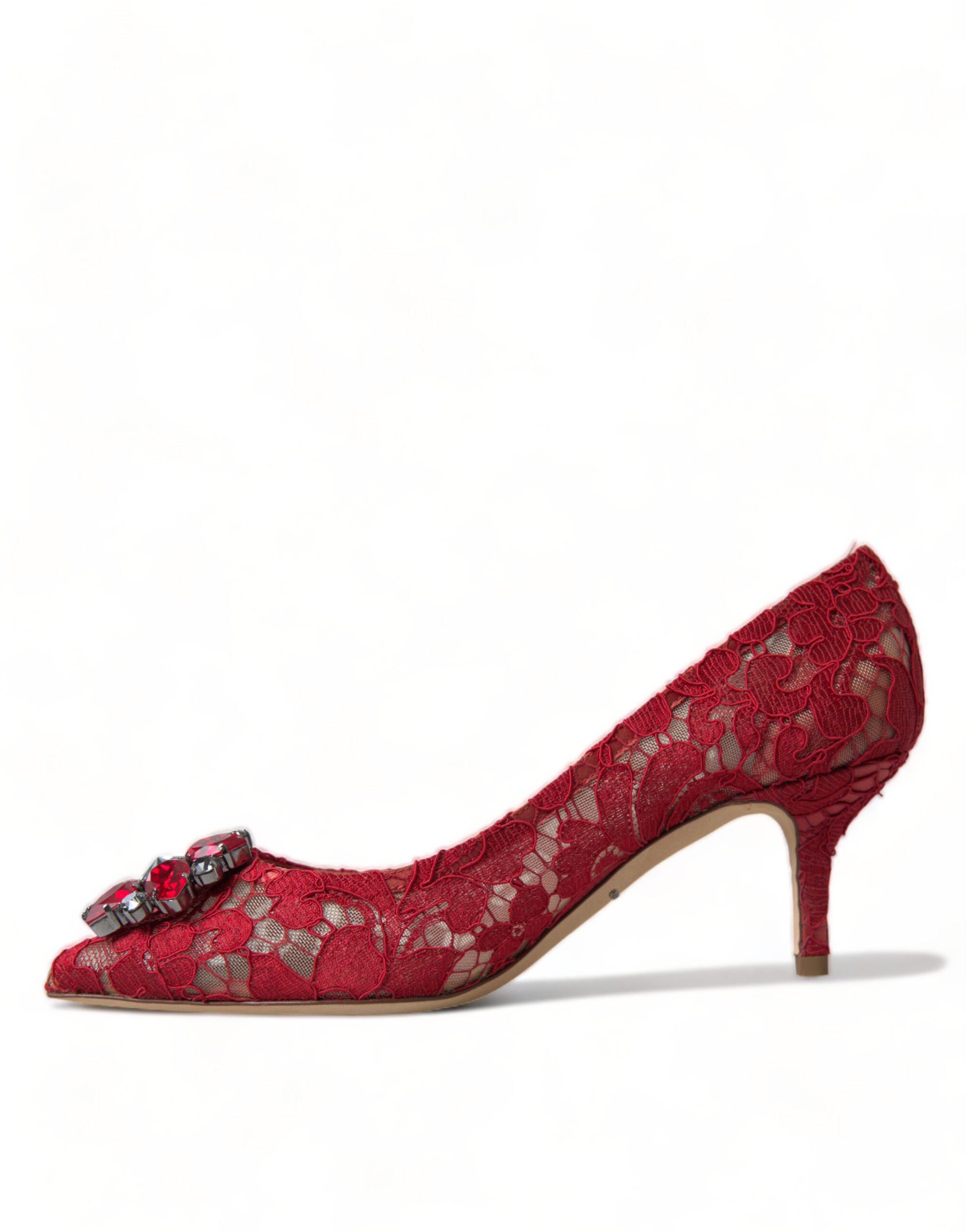 Dolce &amp; Gabbana Talons en dentelle rouge radieux avec cristaux