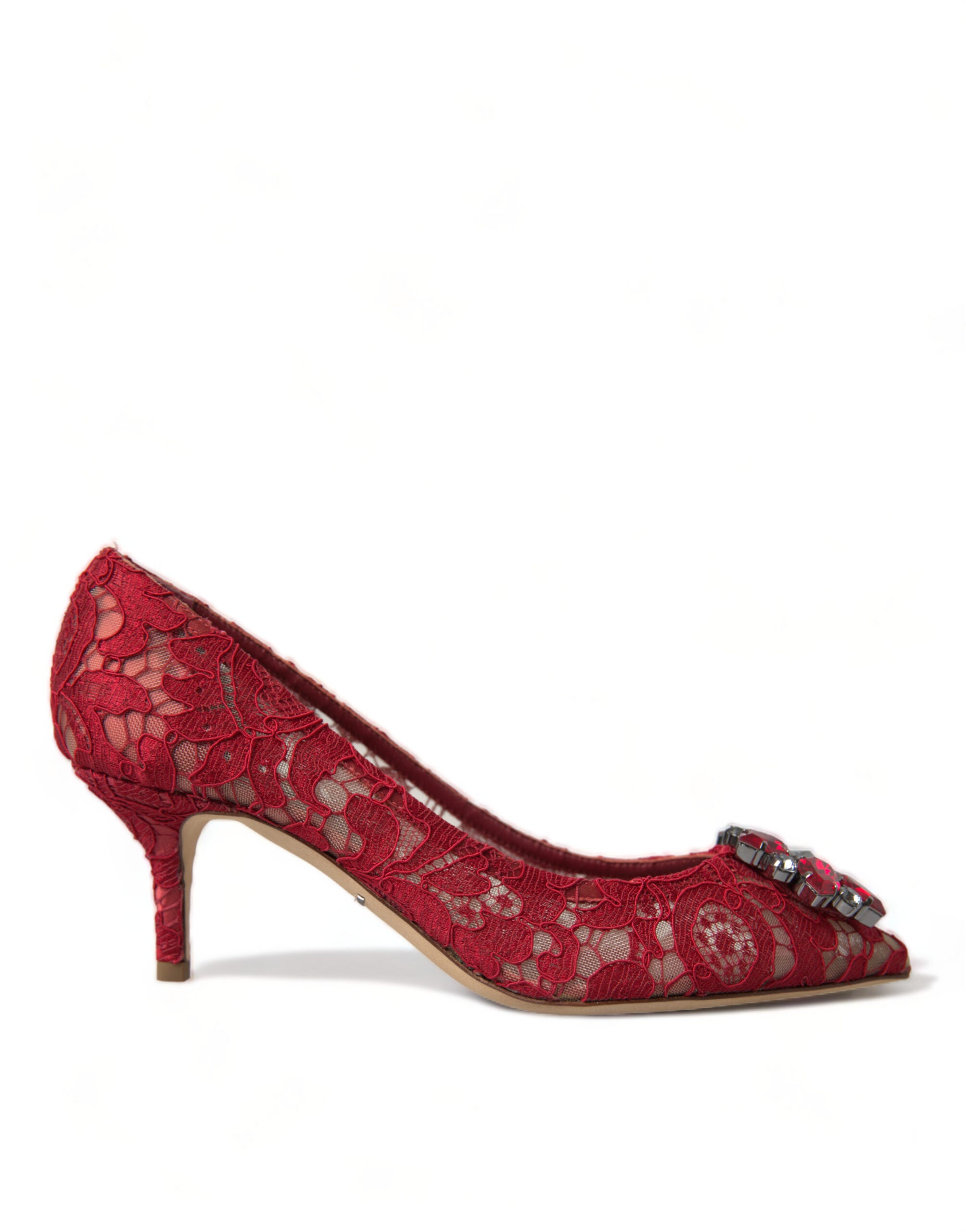 Dolce &amp; Gabbana Talons en dentelle rouge radieux avec cristaux