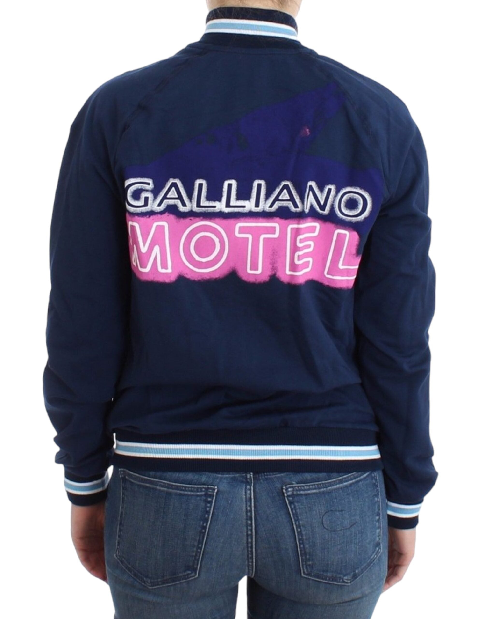 John Galliano Chic Cardigan zippé bleu avec logo