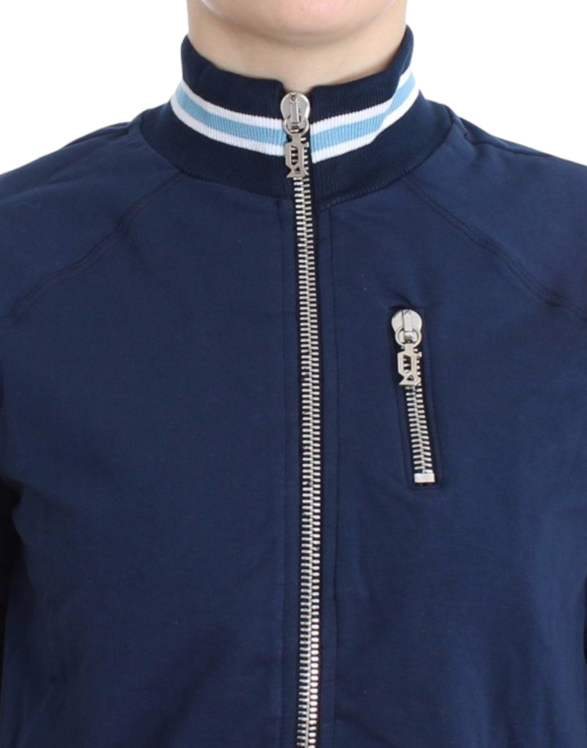 John Galliano Chic Cardigan zippé bleu avec logo