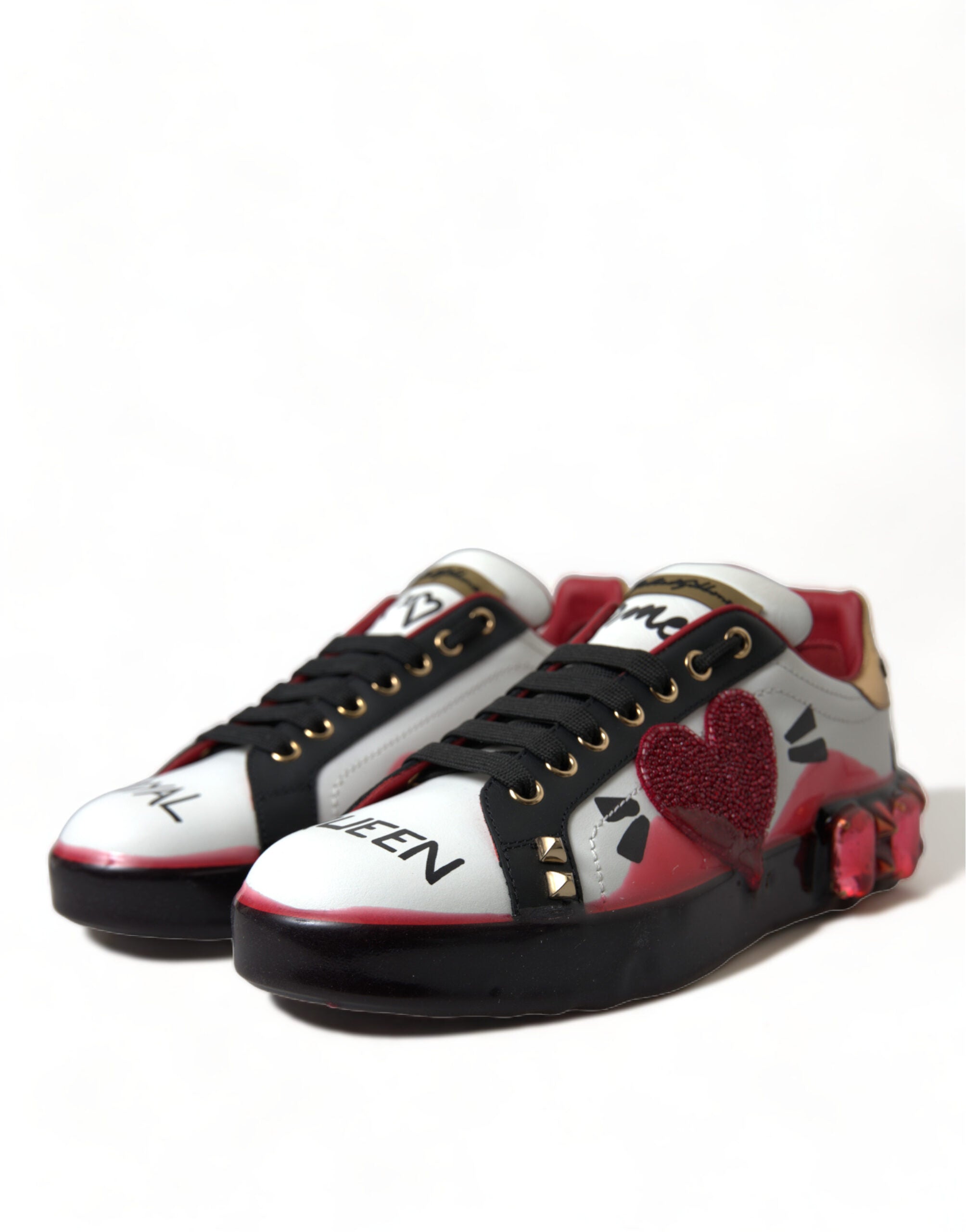 Dolce & Gabbana Blanc Cristaux Rouges Portofino Baskets Femme Chaussures