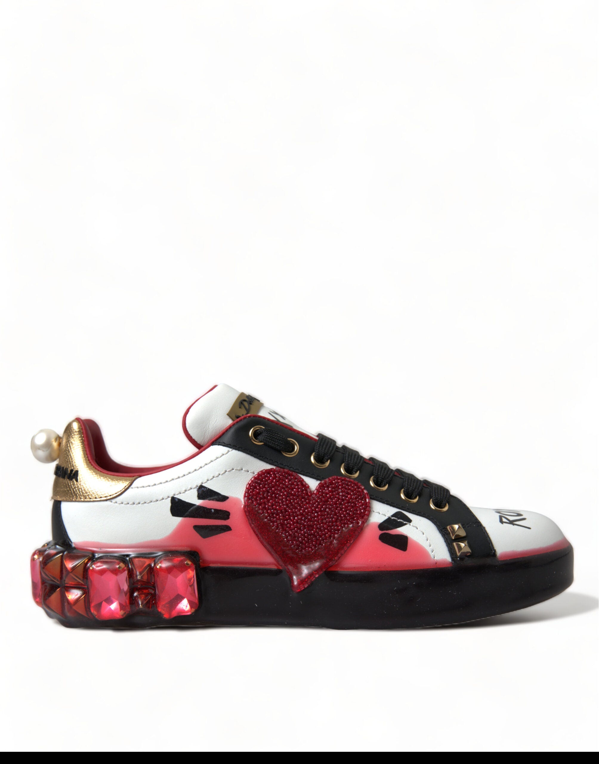 Dolce & Gabbana Blanc Cristaux Rouges Portofino Baskets Femme Chaussures