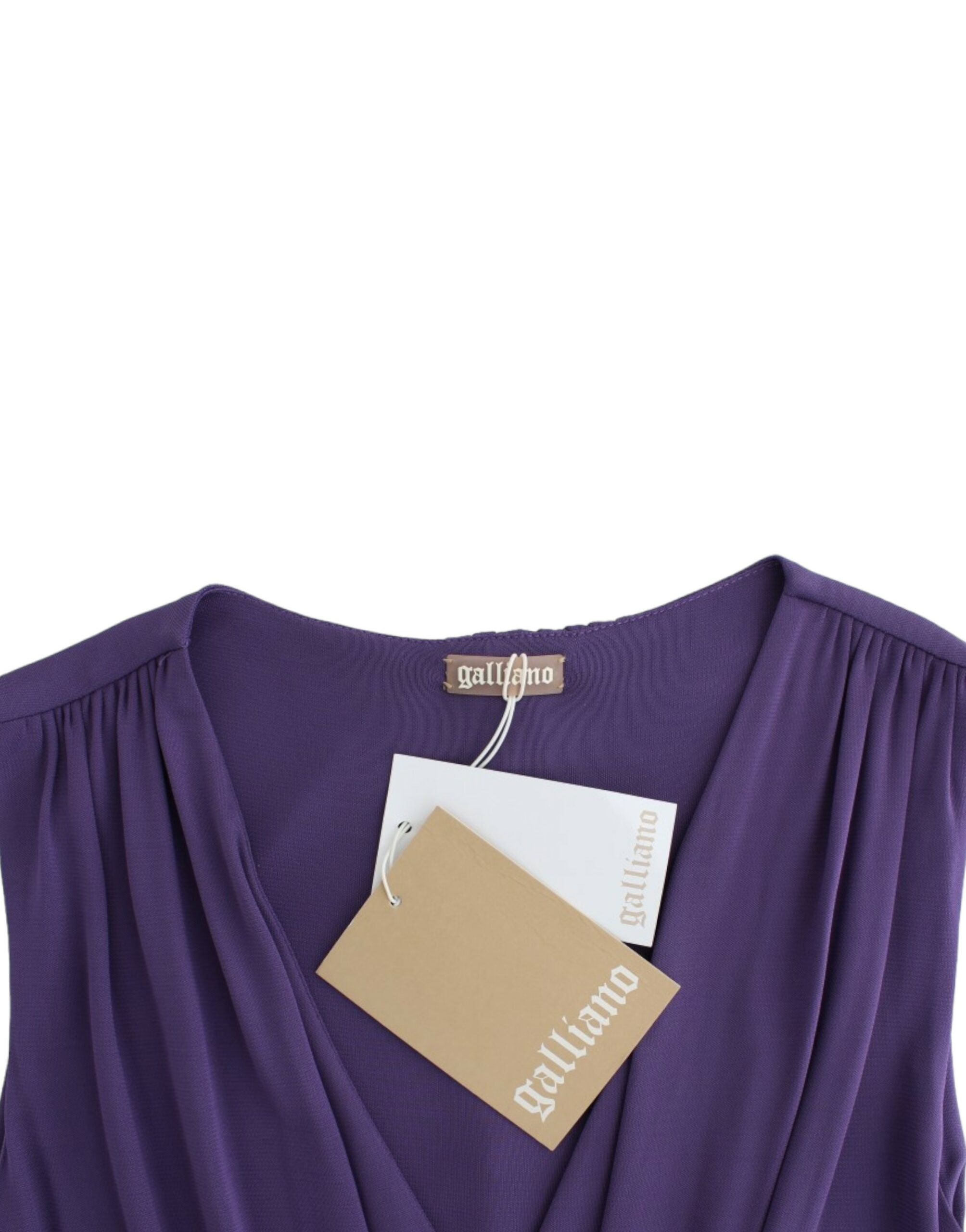 John Galliano Robe élégante en jersey violet longueur genou