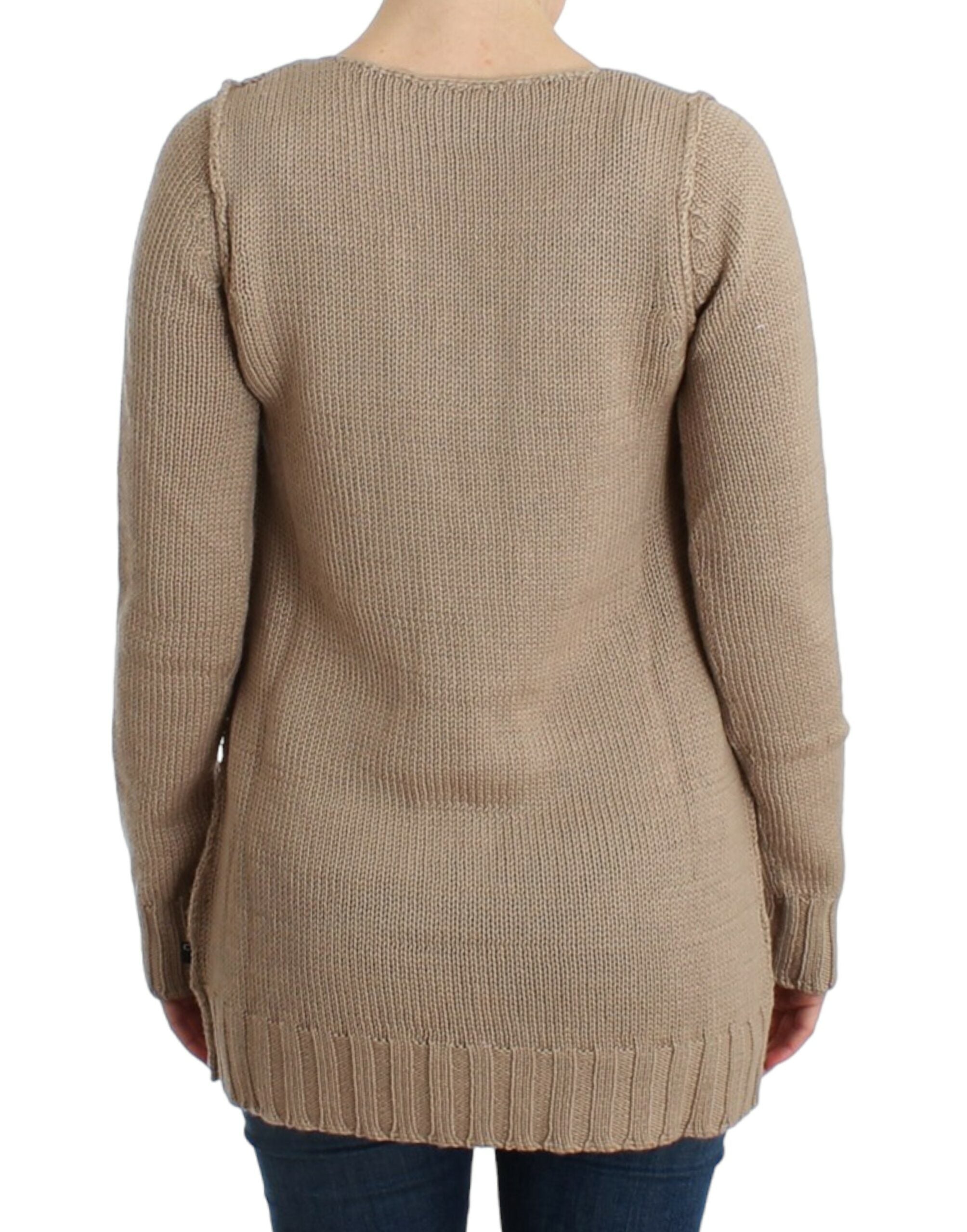 Cavalli élégant pull à col rond tricoté beige