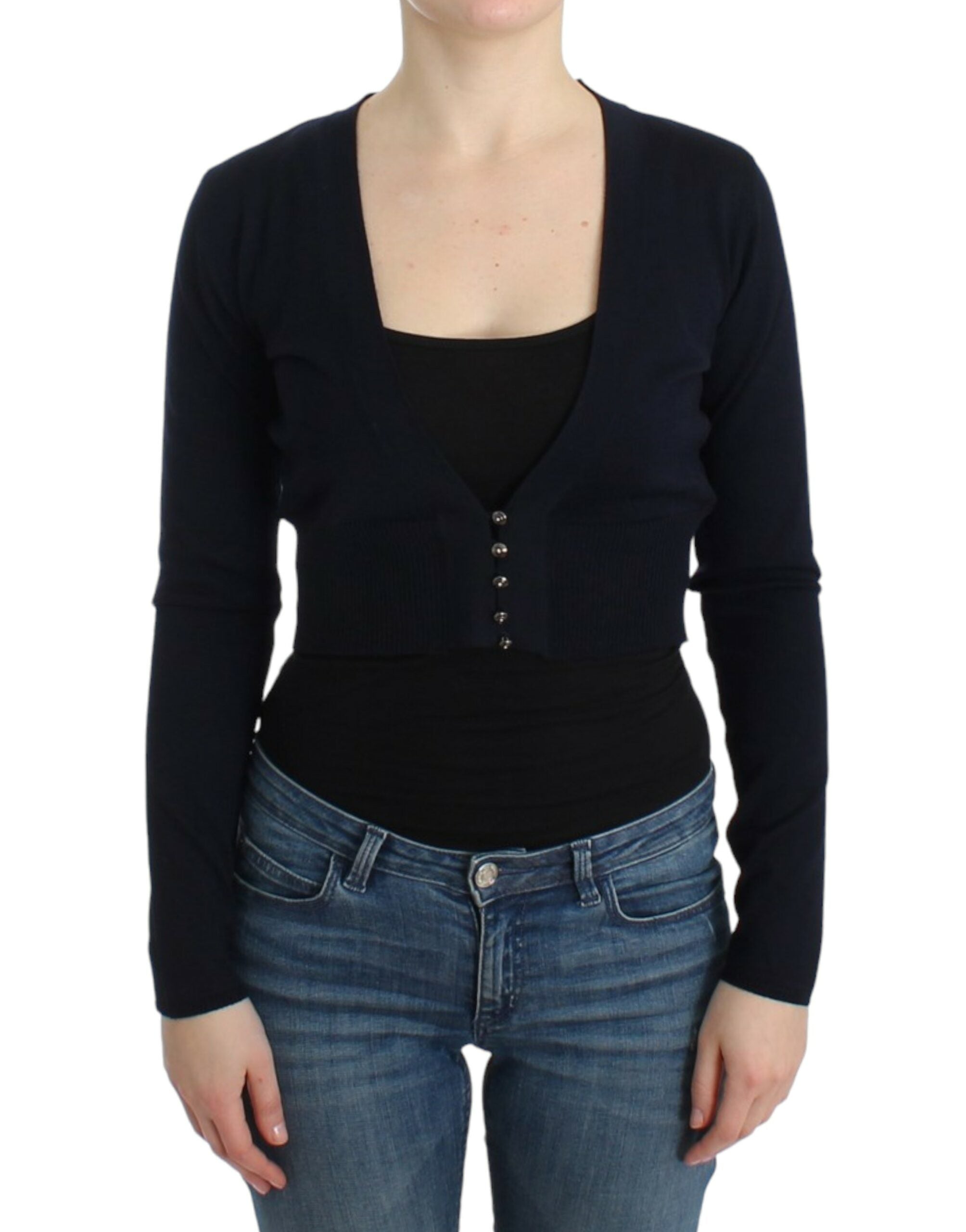 Cavalli Elegant Black Cropped Virgin Wool Cardigan