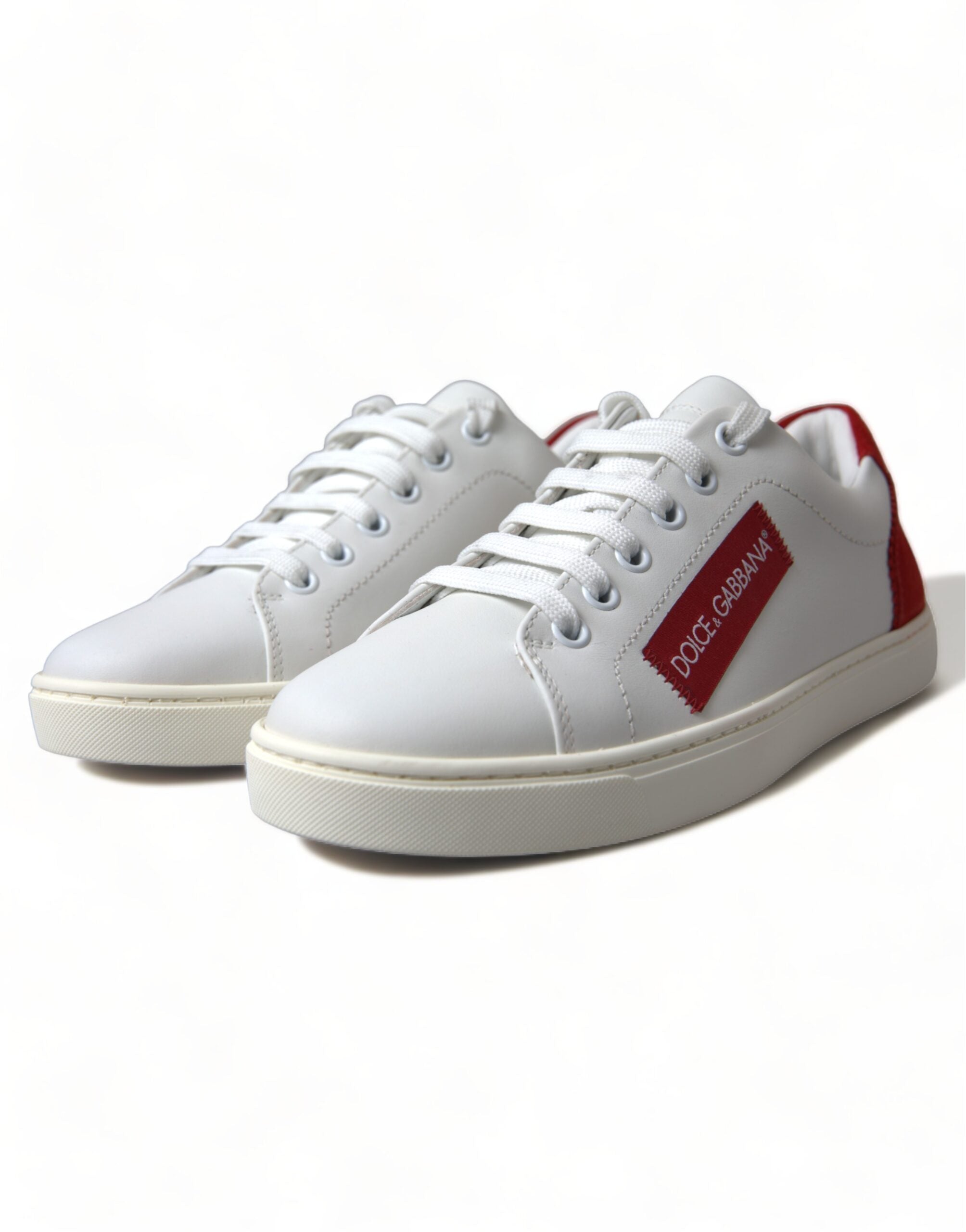 Dolce & Gabbana Chic White Leather Sneakers with Red Accents