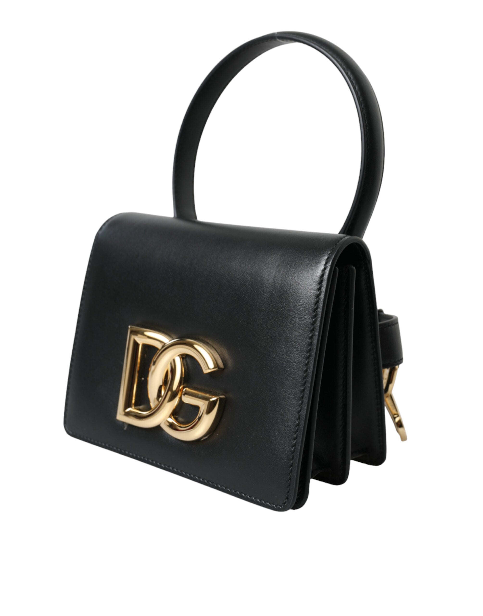 Dolce &amp; Gabbana Élégant sac ceinture en cuir noir avec accents dorés