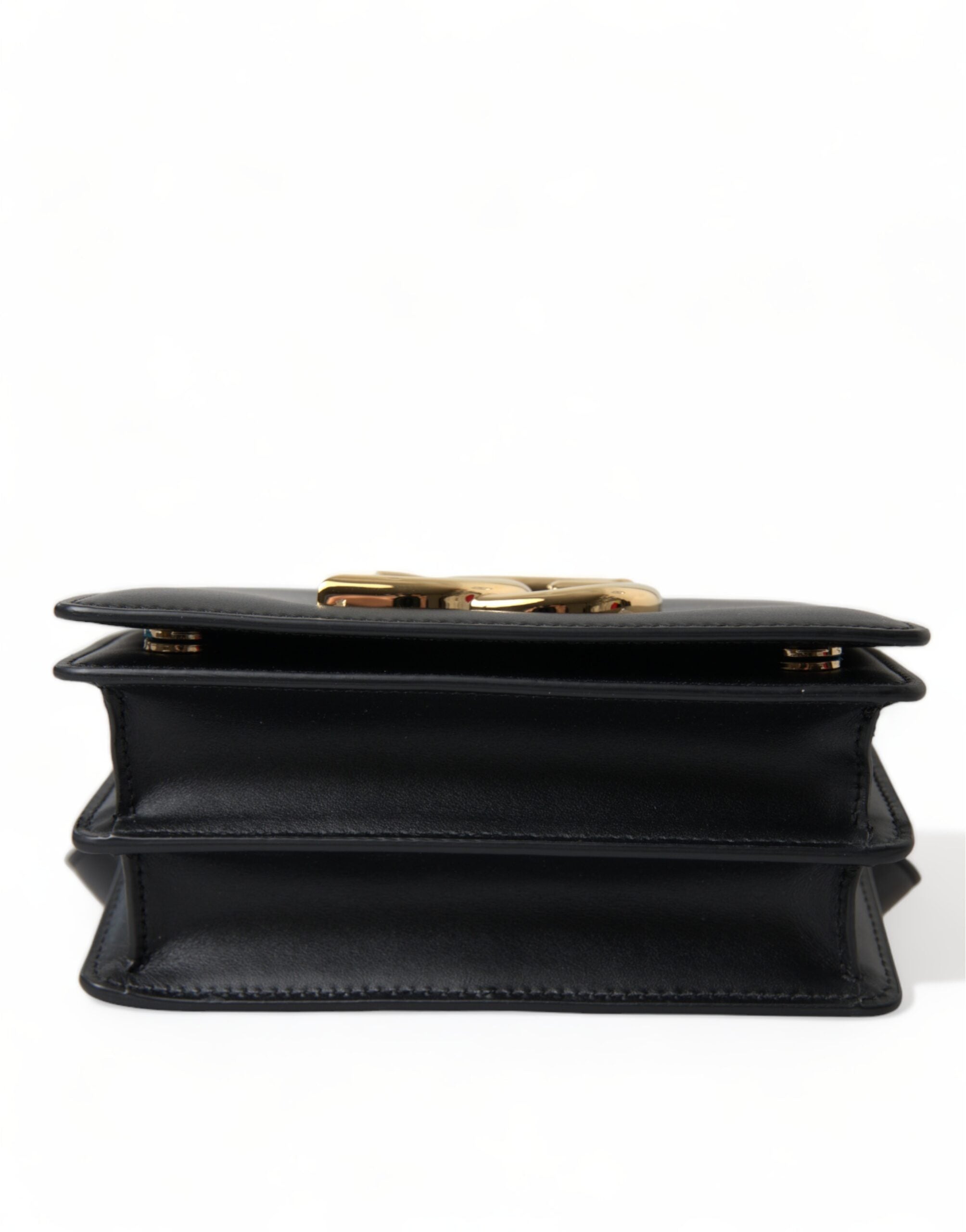 Dolce &amp; Gabbana Élégant sac ceinture en cuir noir avec accents dorés