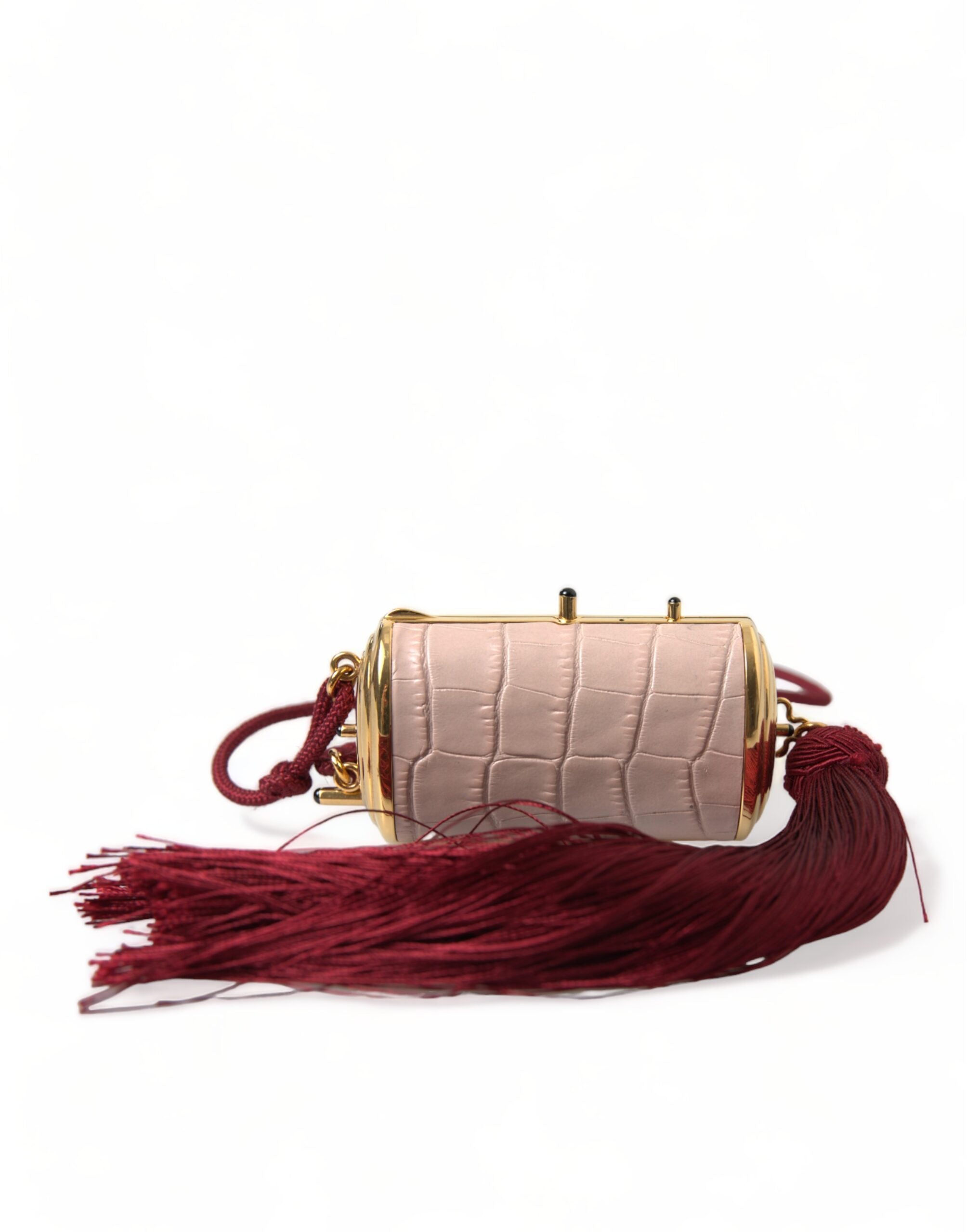 Dolce &amp; Gabbana Mini sac miroir en cuir rose exotique avec pompon