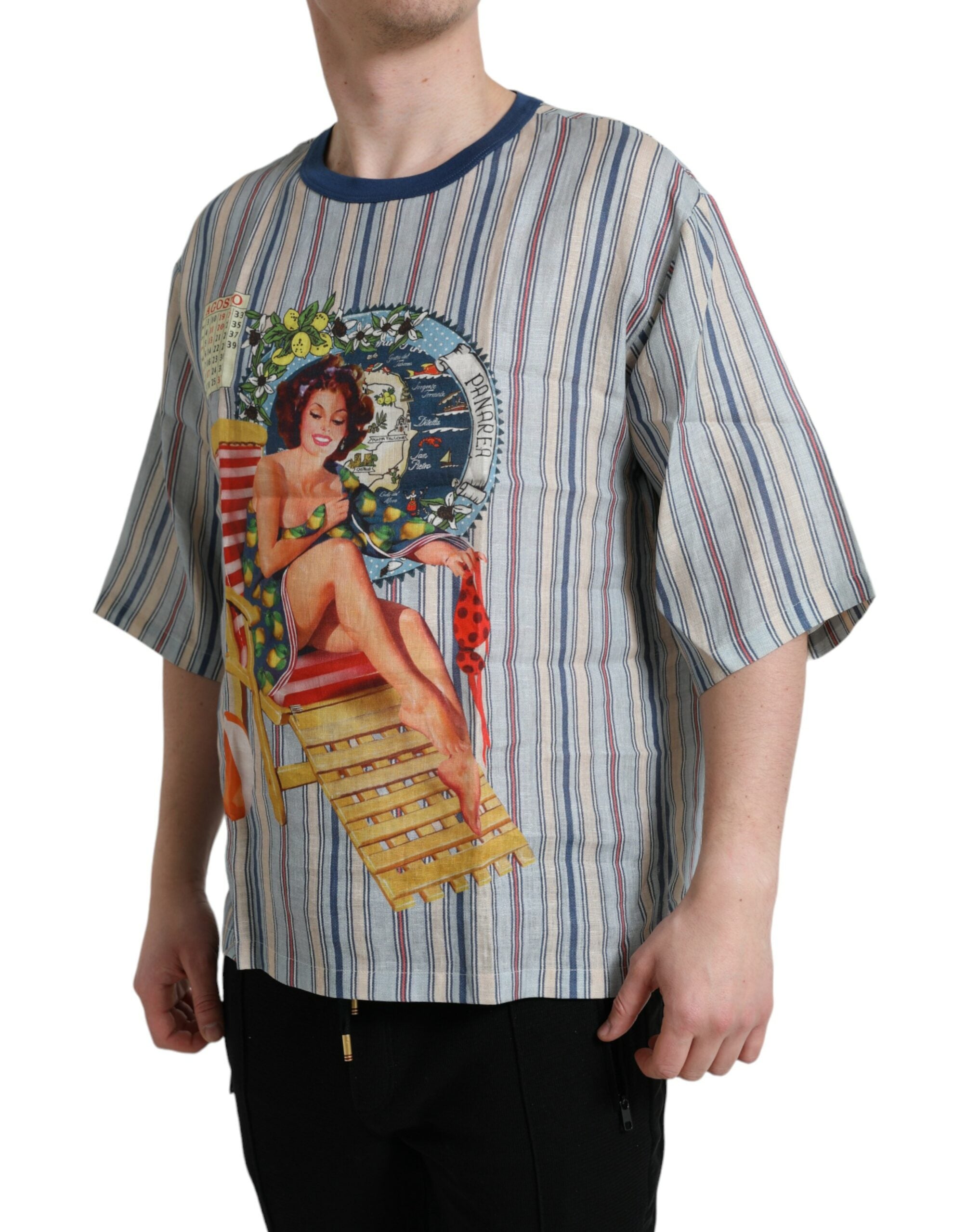 Dolce &amp; Gabbana T-shirt élégant en lin avec motif AGOSTO