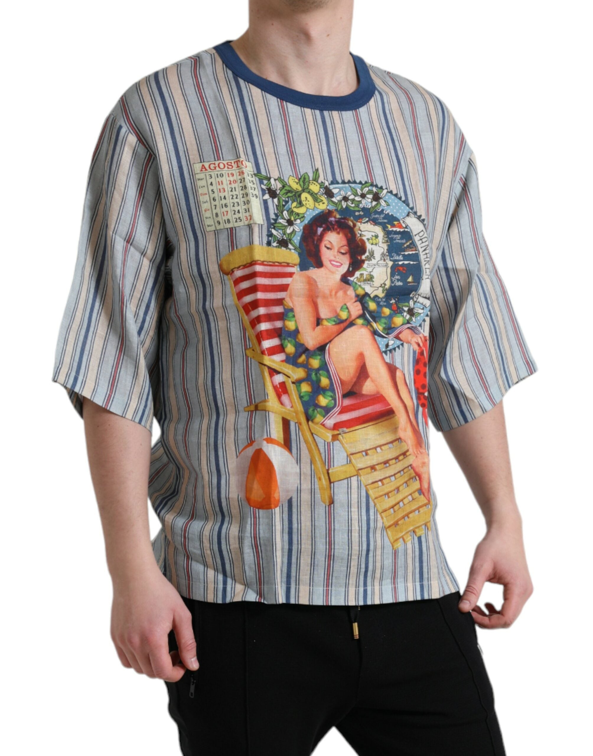 Dolce &amp; Gabbana T-shirt élégant en lin avec motif AGOSTO