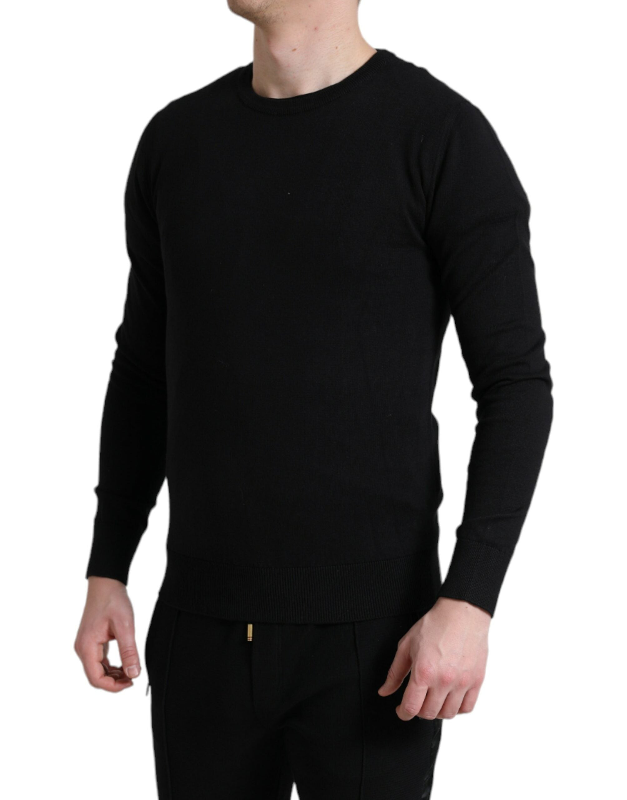 Dolce &amp; Gabbana Pull élégant à col rond en coton noir