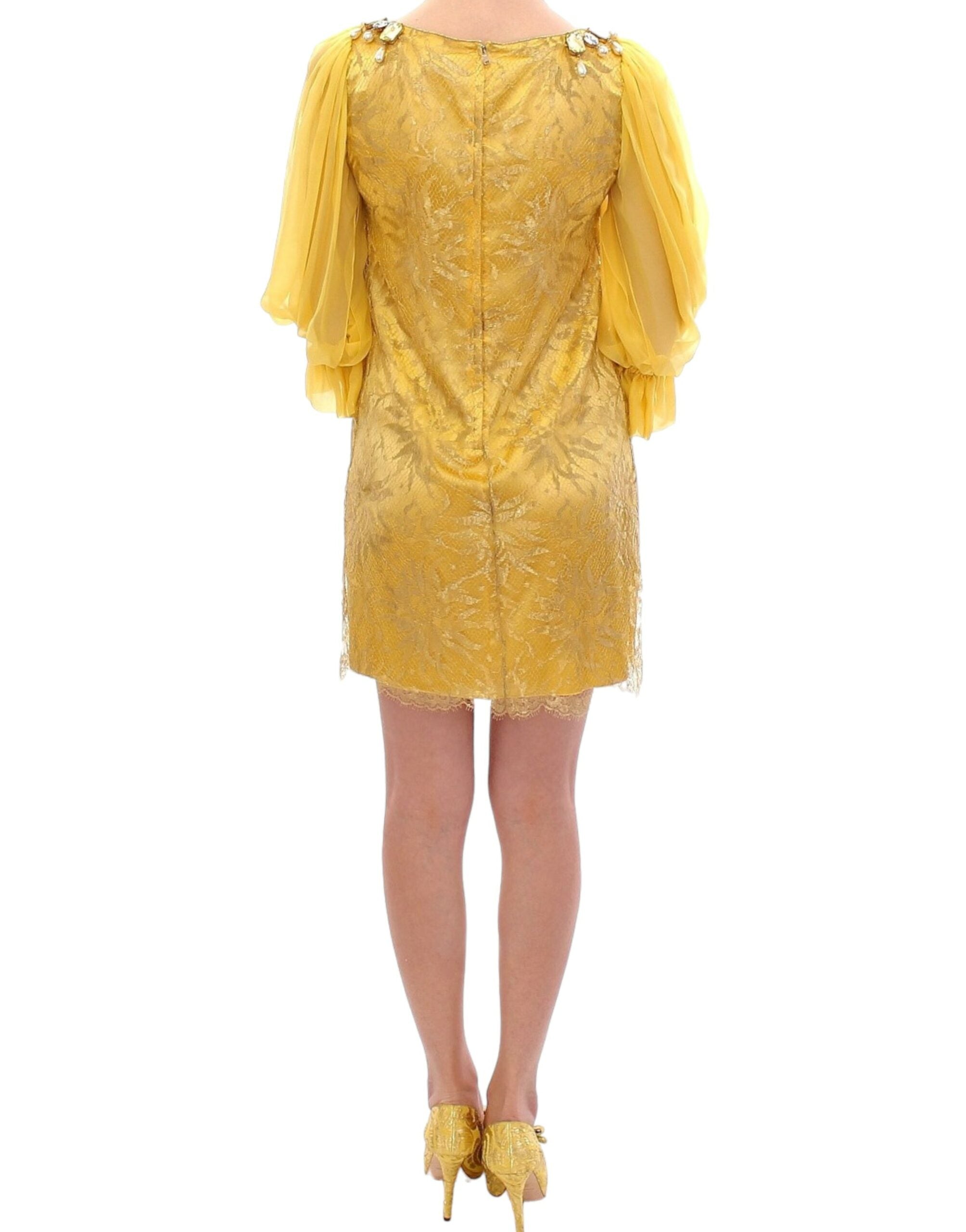 Dolce &amp; Gabbana Mini-robe jaune ornée de cristaux en dentelle