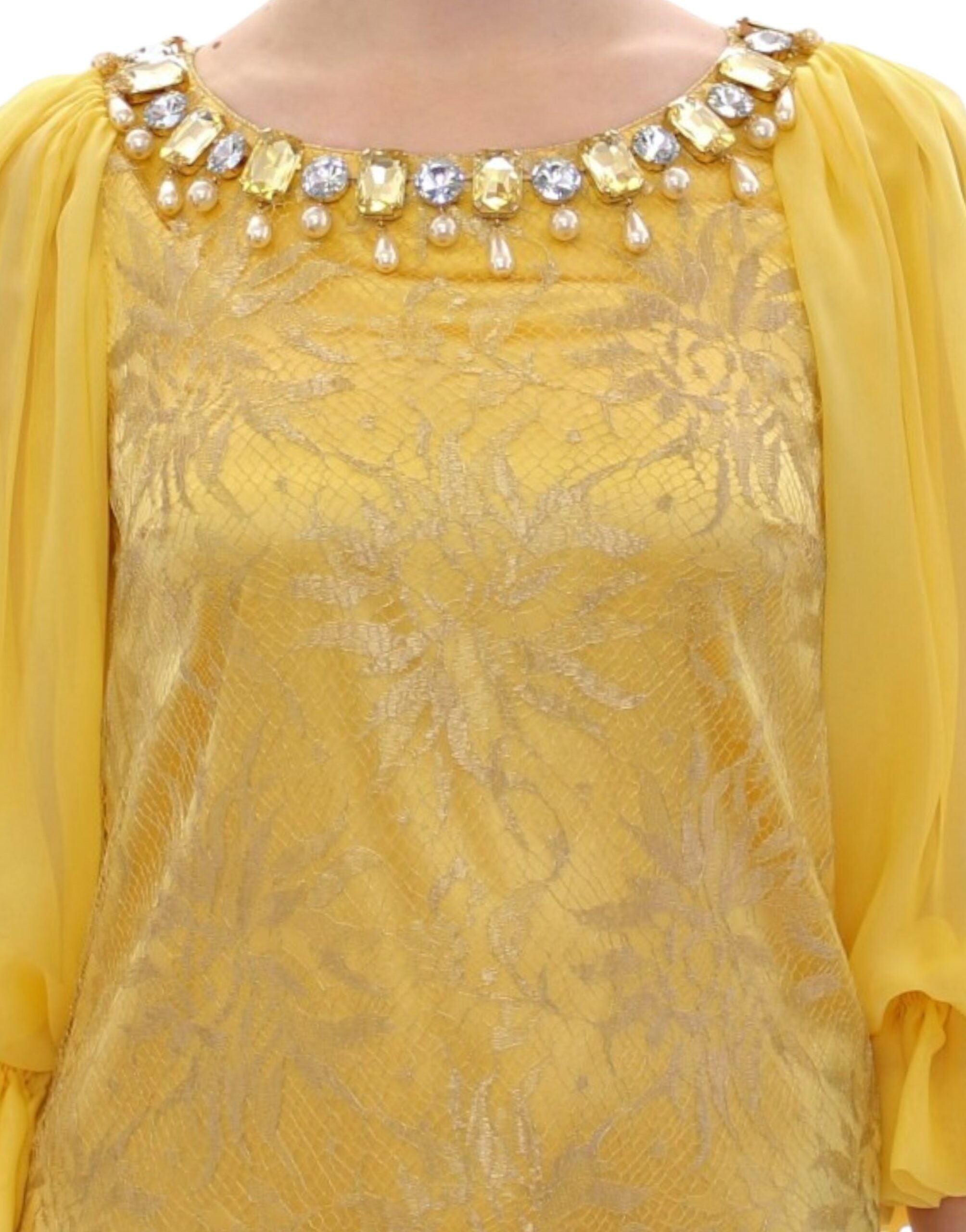 Dolce &amp; Gabbana Mini-robe jaune ornée de cristaux en dentelle