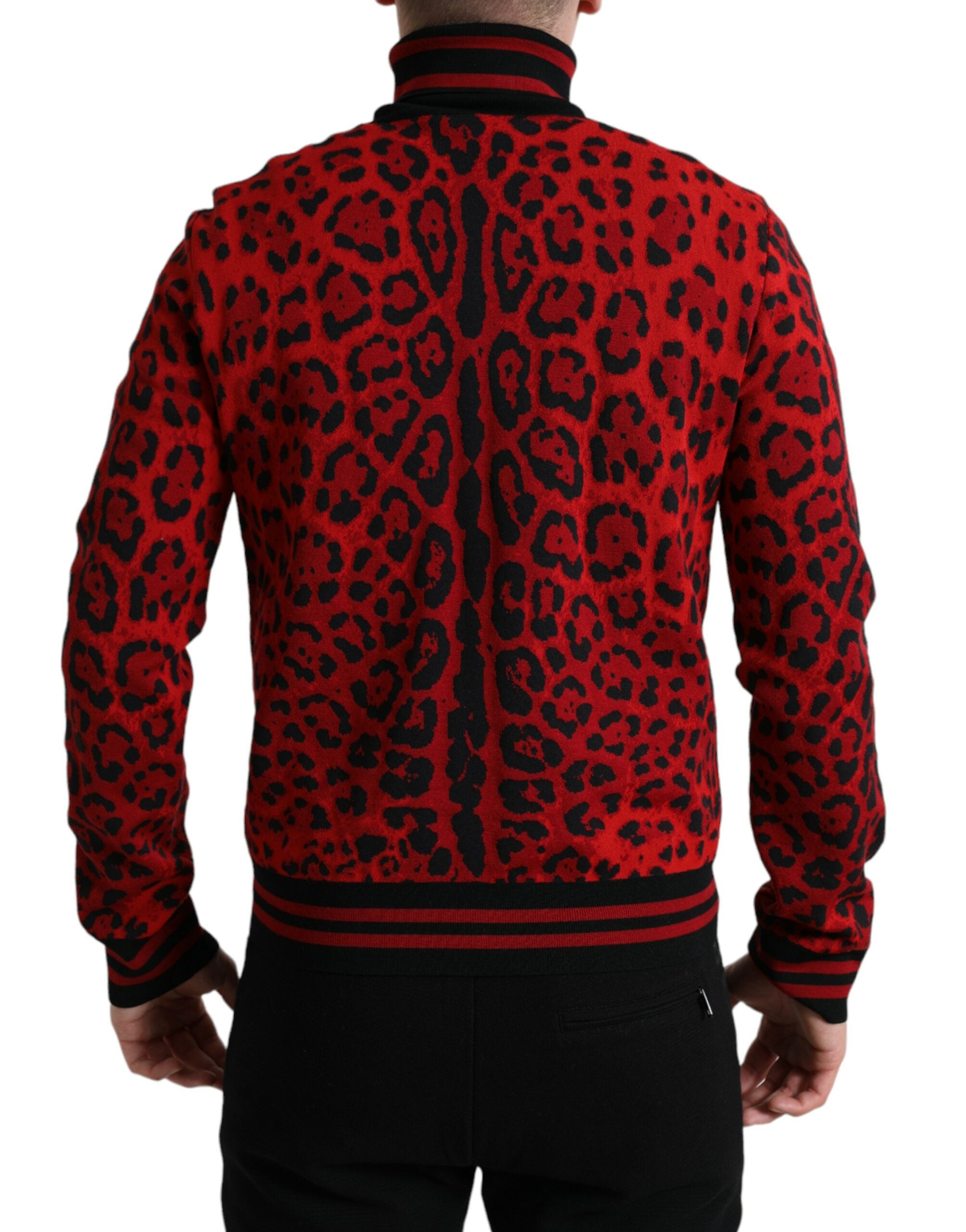 Dolce & Gabbana Pull à col roulé rouge à imprimé léopard