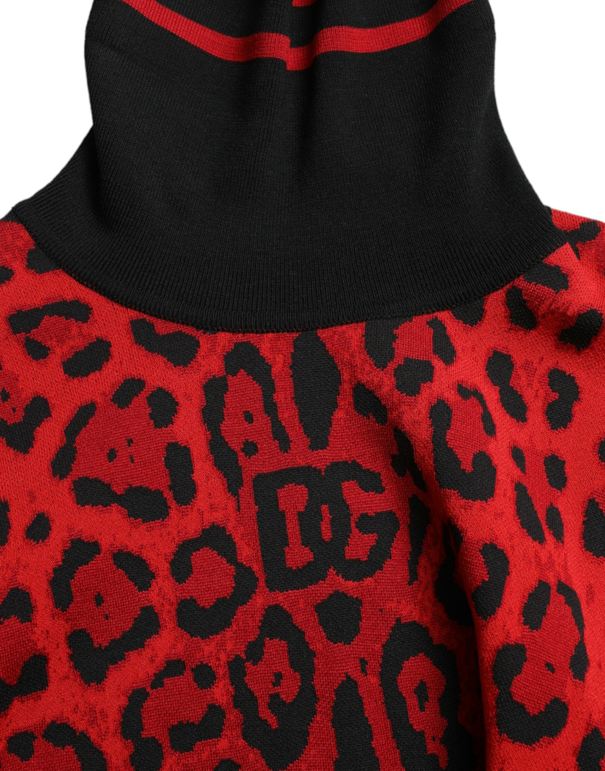 Dolce & Gabbana Pull à col roulé rouge à imprimé léopard