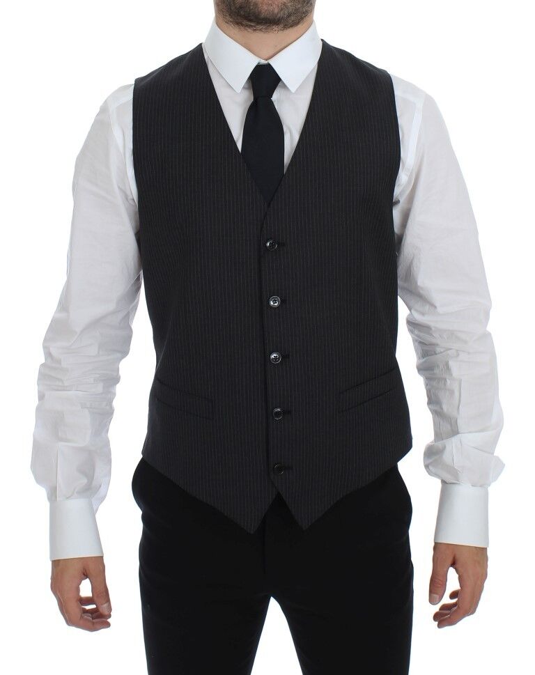 Dolce & Gabbana Elegant Gray Striped Dress Vest