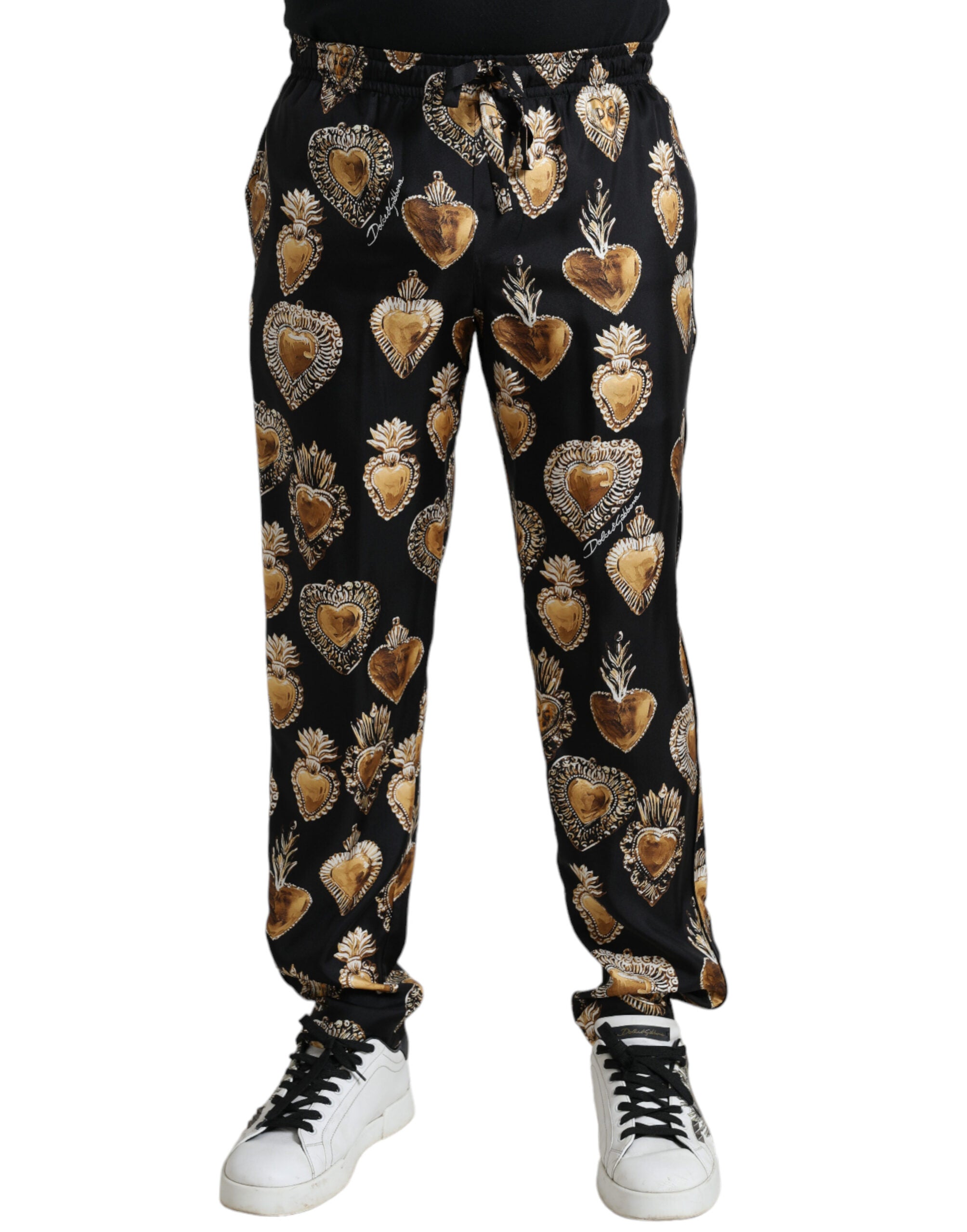 Dolce &amp; Gabbana Chic Pantalon de pyjama en soie à imprimé cœur