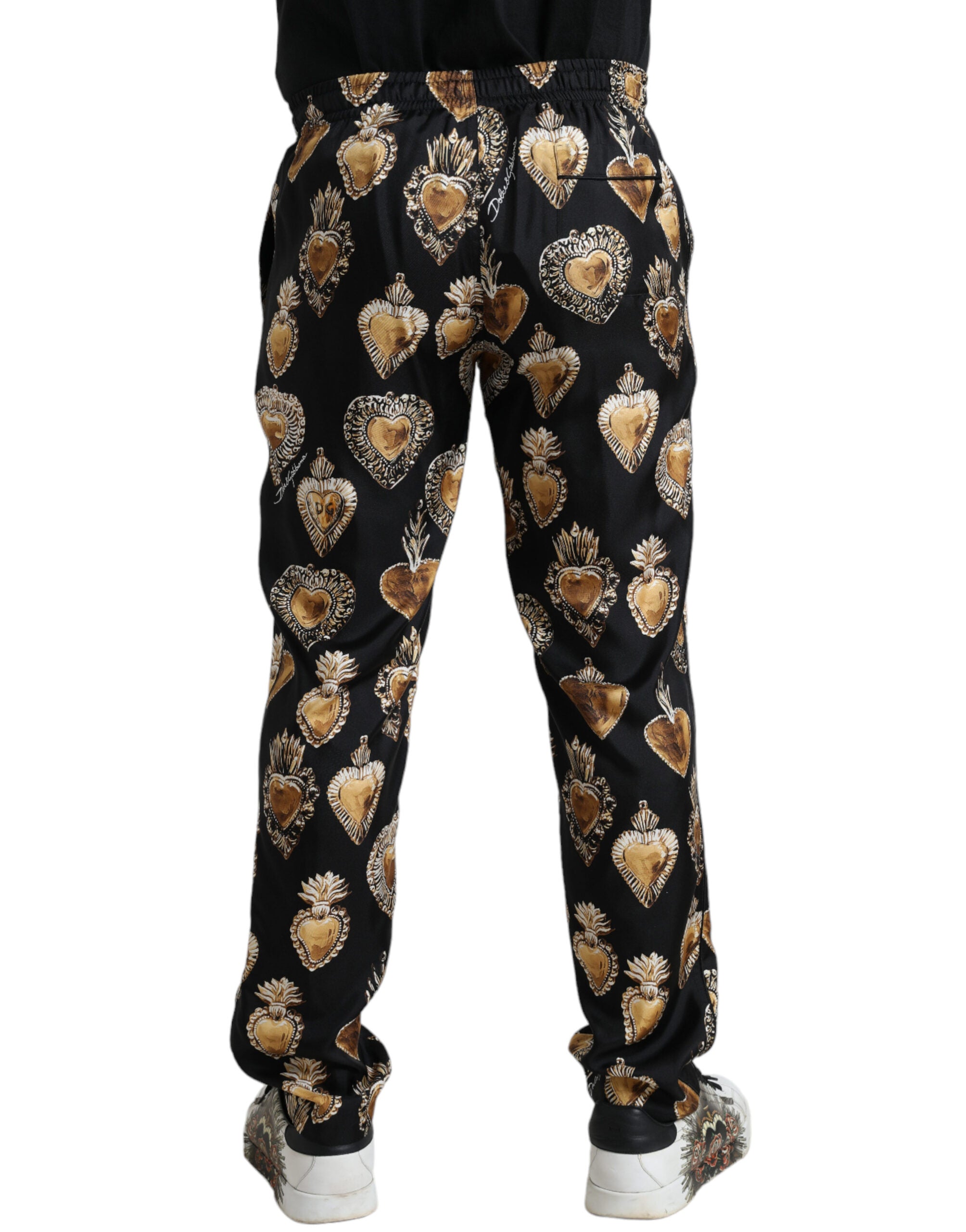 Dolce &amp; Gabbana Chic Pantalon de pyjama en soie à imprimé cœur