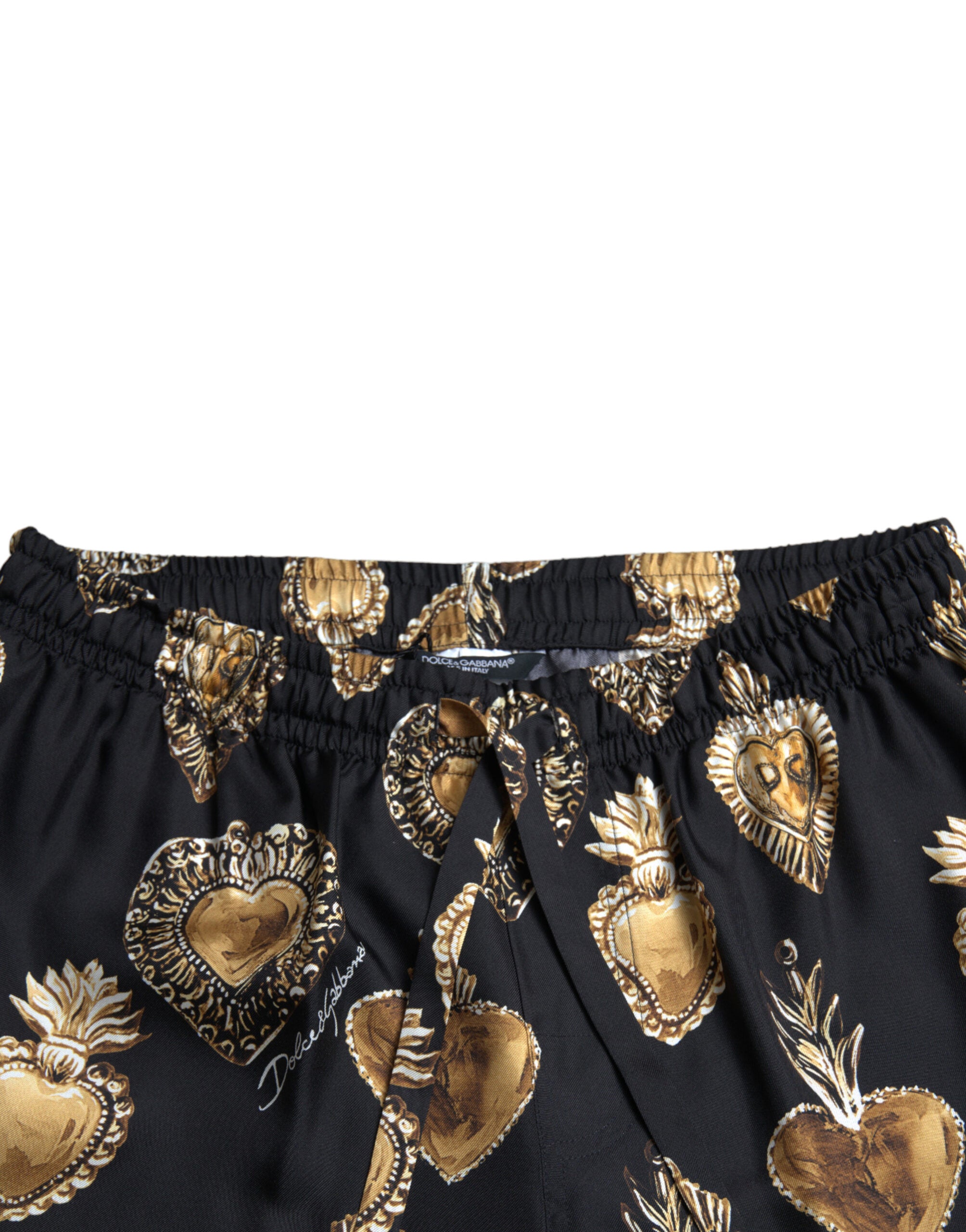 Dolce &amp; Gabbana Chic Pantalon de pyjama en soie à imprimé cœur