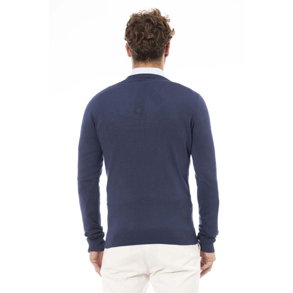 Baldinini Trend élégant pull bleu côtelé à col en V