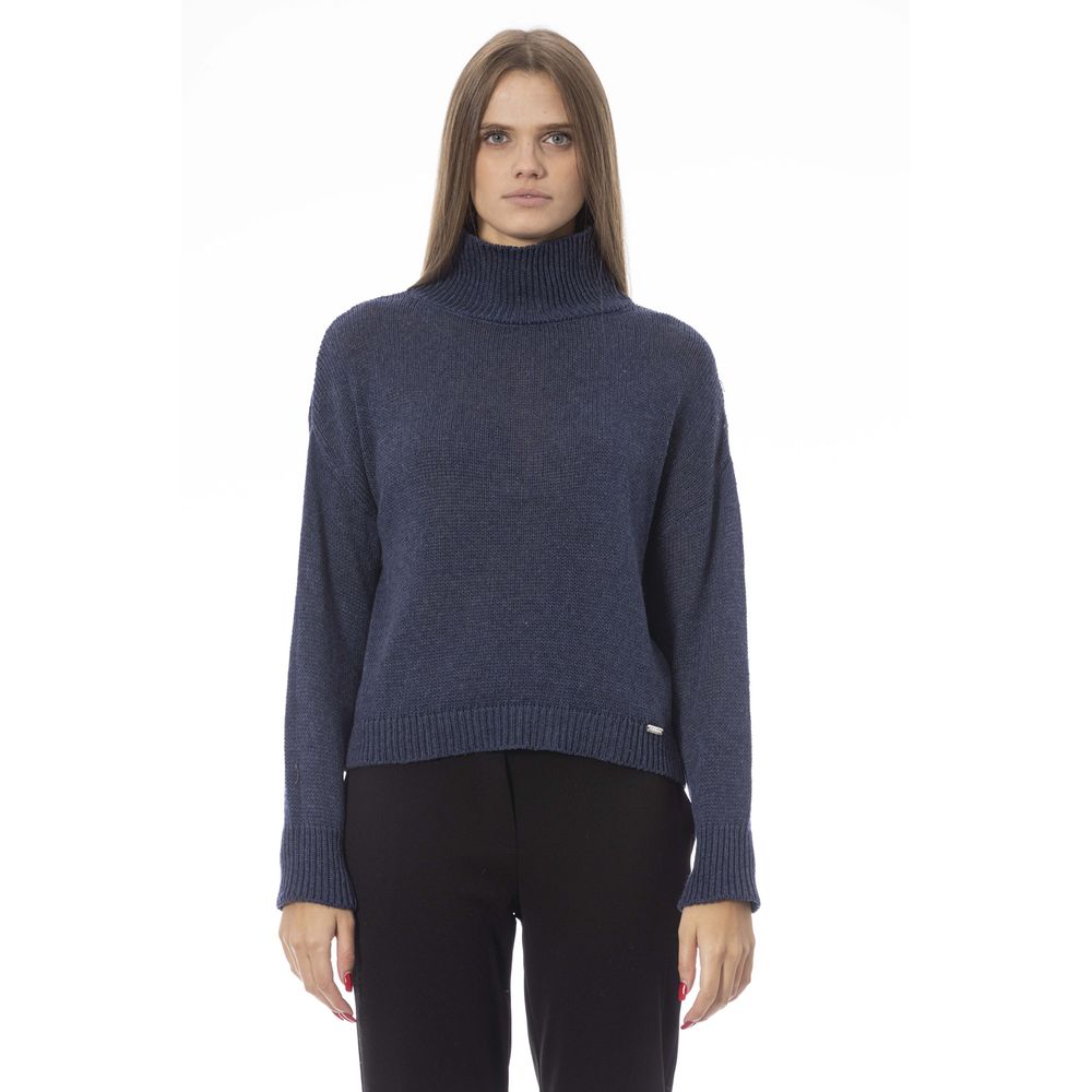 Baldinini tendance élégant pull bleu à col volcan