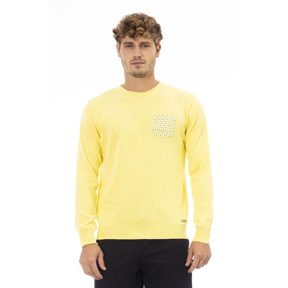 Baldinini Trend Pull élégant à col rond jaune avec monogramme en métal