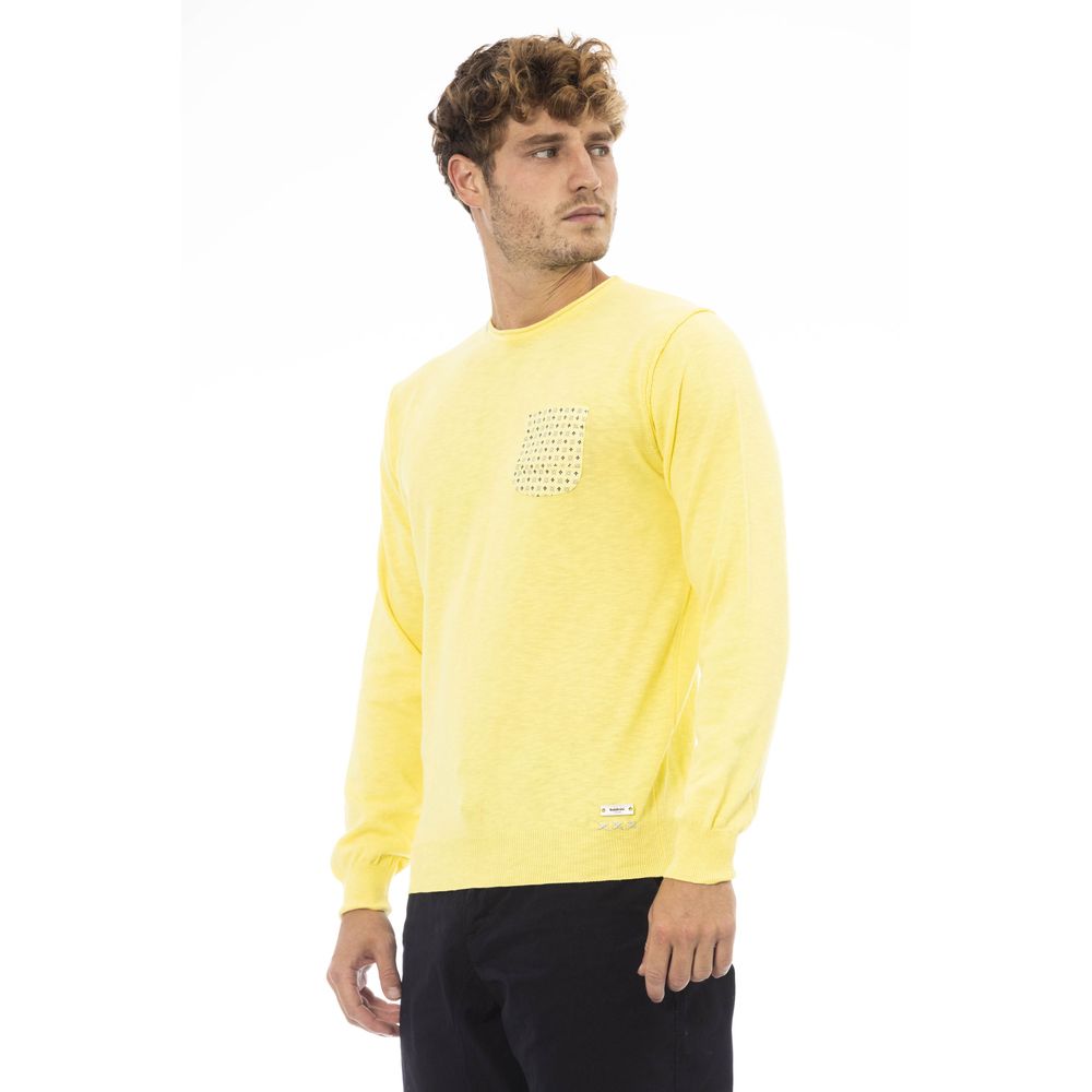 Baldinini Trend Pull élégant à col rond jaune avec monogramme en métal